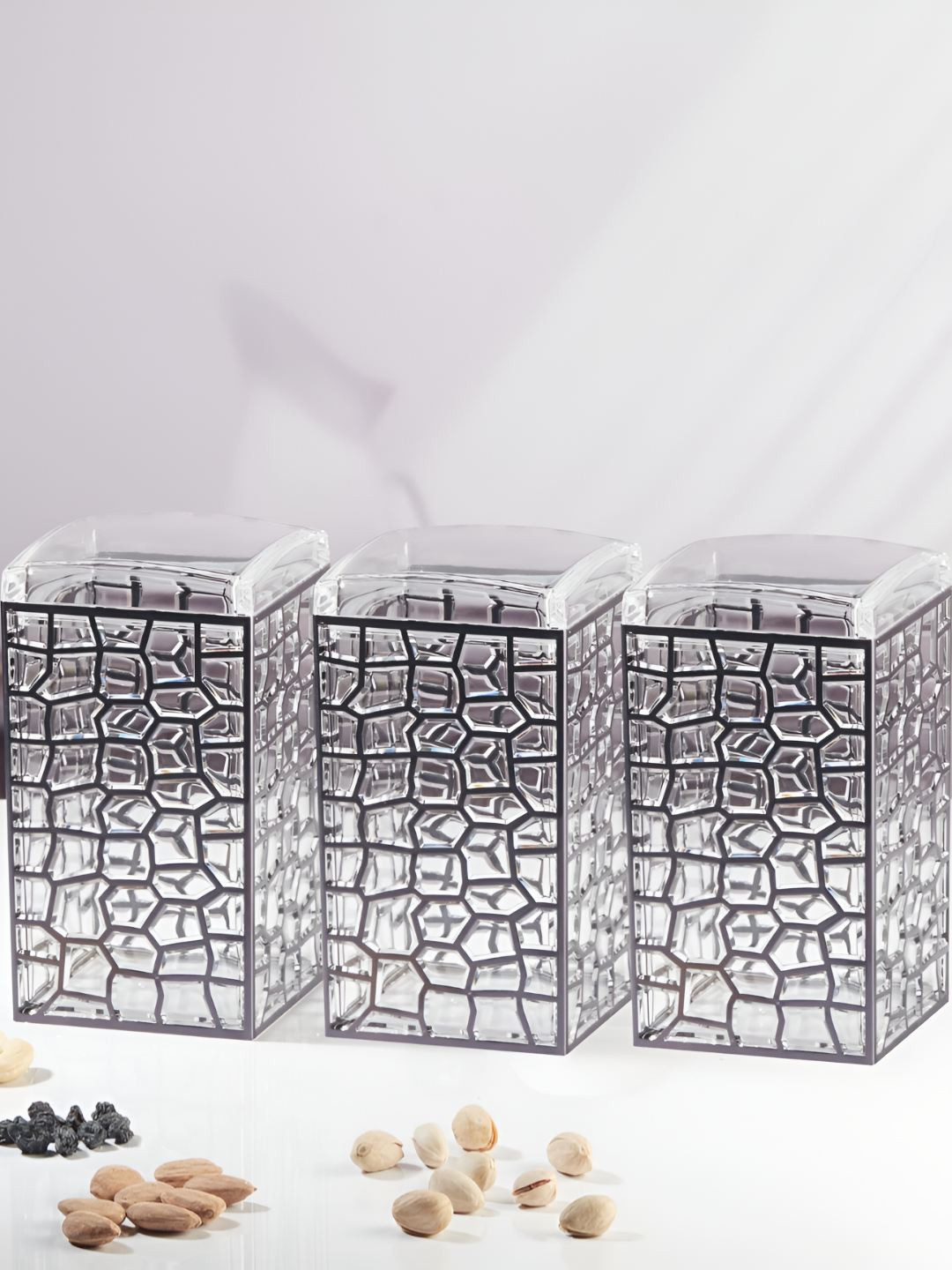 Kookee Transparent & Black 3 Pieces Acrylic Airtight Easy to Clean Jar Containers 1200 ml