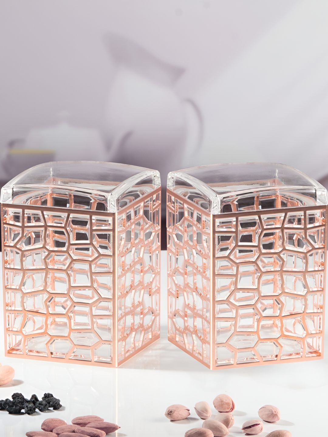 Kookee Transparent 2 Pieces Printed Acrylic Airtight Canister Container 900 ml Each