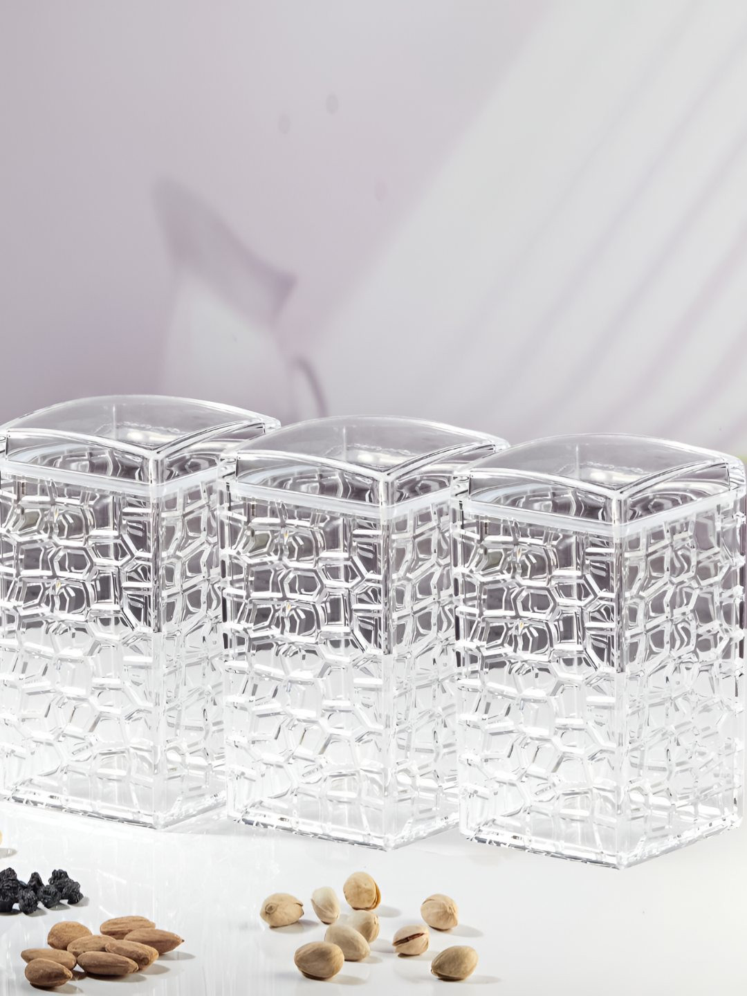 Kookee Transparent 3 Pieces Textured Canister Container 1.2L