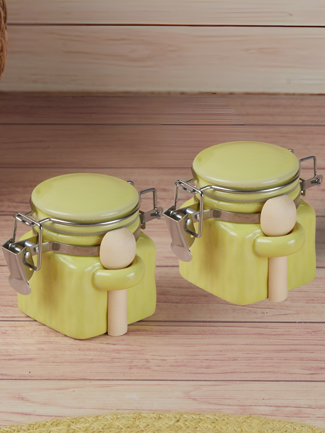 Kookee Green 2 Pieces Ceramic Airtight Easy to Clean Canister Containers