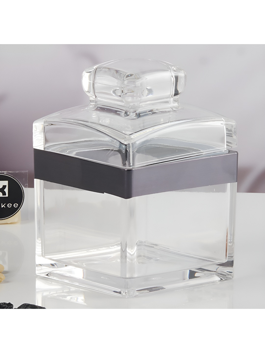 Kookee Transparent & Black Easy to Clean Airtight Canister Jar 320ml