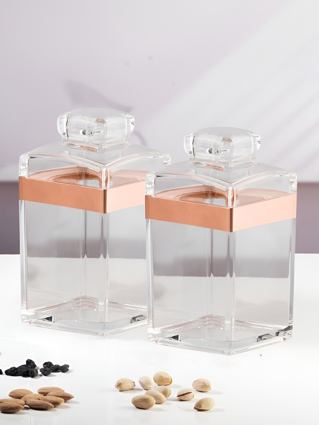 Kookee Transparent & Rose Gold 2 Pieces Easy To Clean Canister Containers 550ml