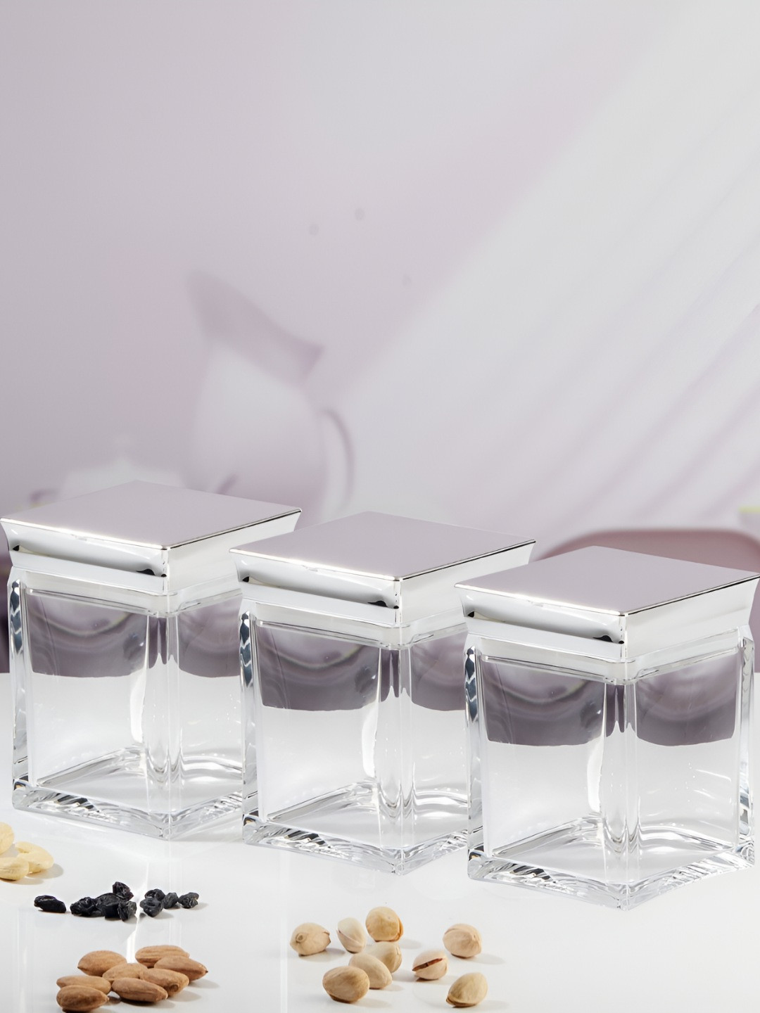 Kookee Transparent 3 Pieces Acrylic Airtight Easy to Clean Canister Containers 800 ml Each