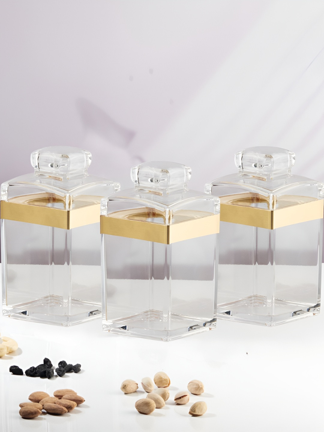 Kookee Transparent & Gold Toned 3 Pieces Canister Container 550ml