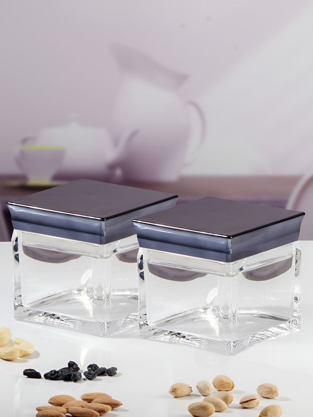 Kookee Transparent 2 Pieces Acrylic Airtight Canister Containers 400 ml Each