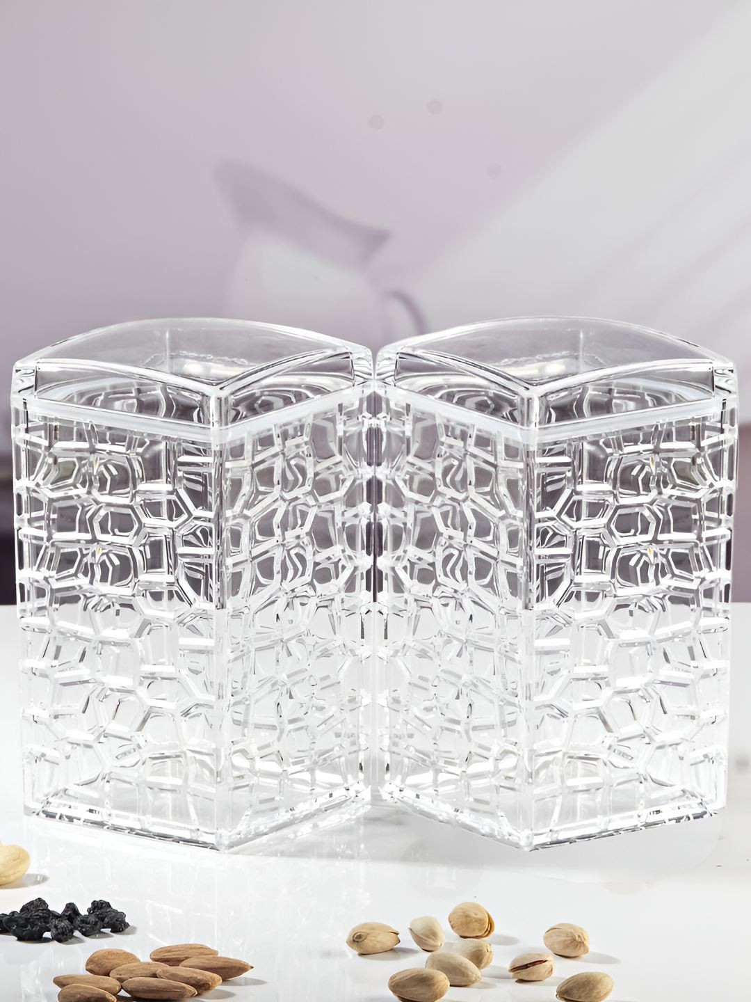 Kookee Transparent 2 Pieces Textured Canister Containers 1.2L