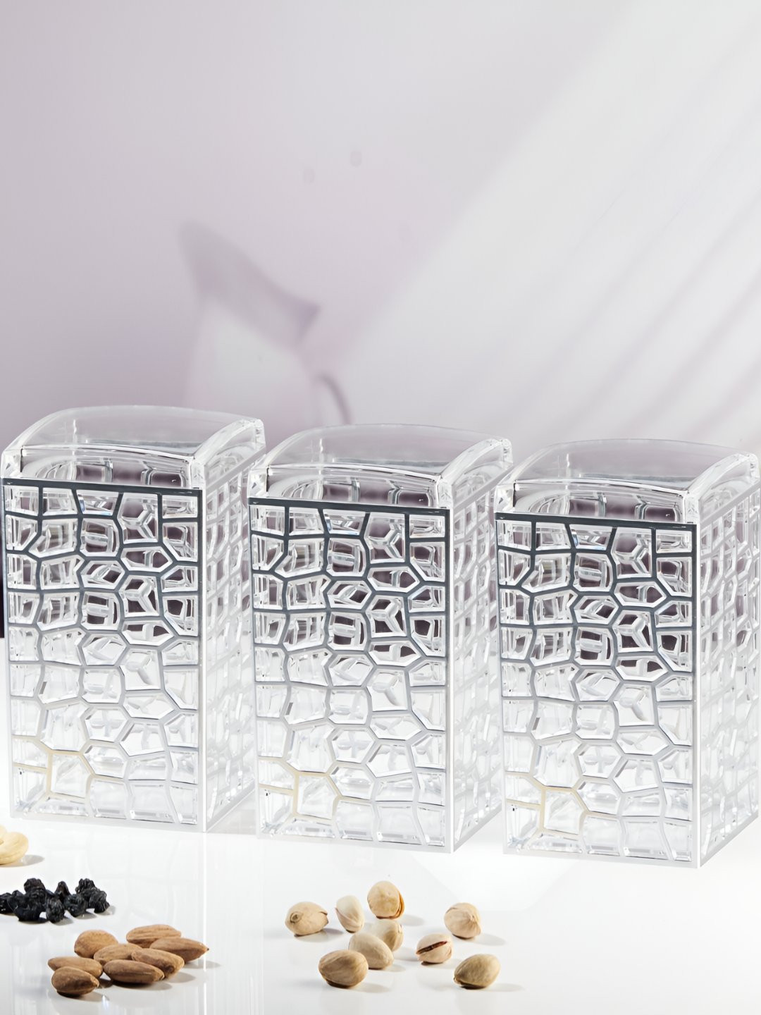 Kookee Transparent 3 Pieces Easy to Clean Canister Container 1.2L