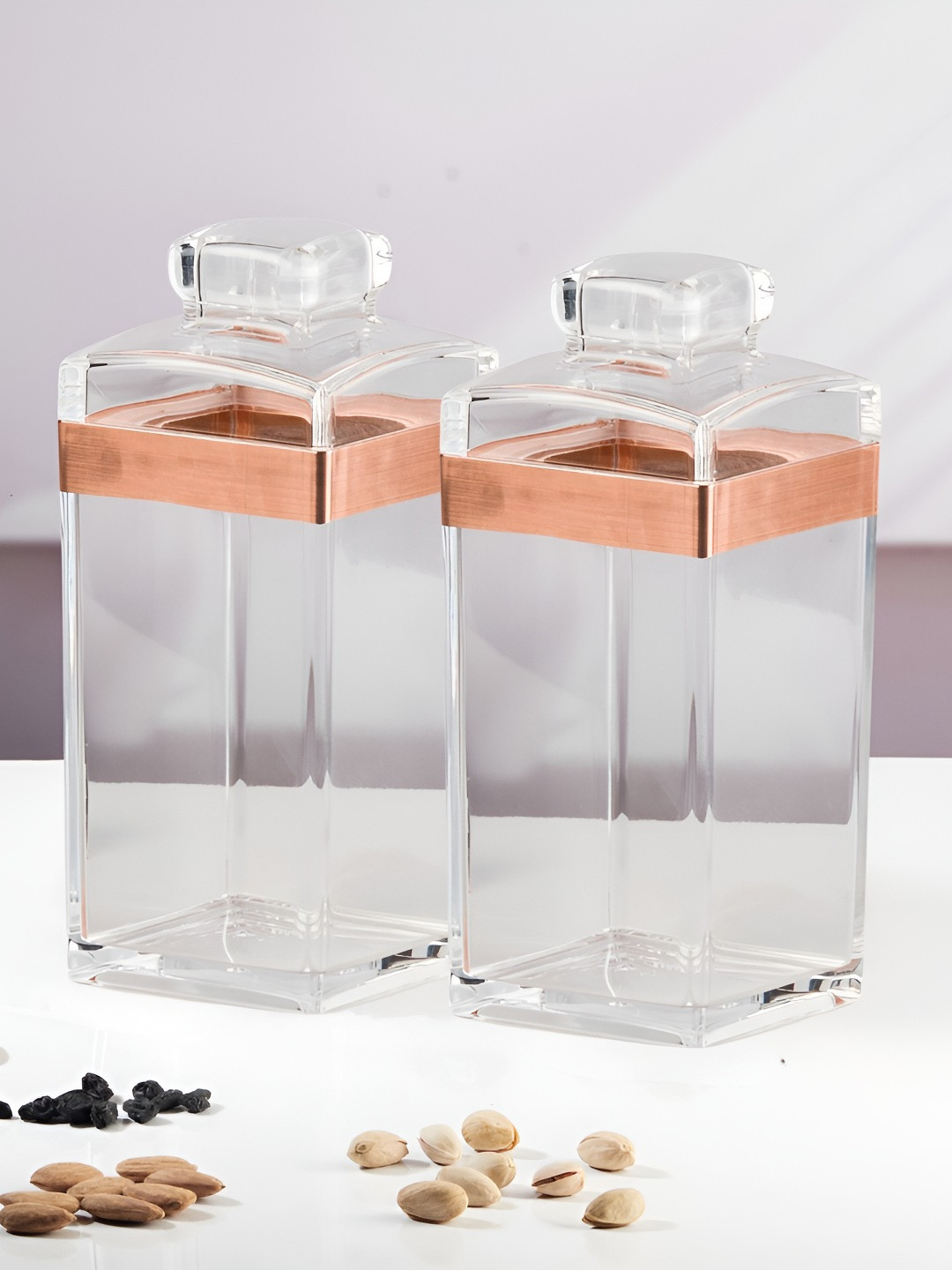 Kookee Transparent & Rose Gold 2 Pieces Easy To Clean Canister Containers 720ml