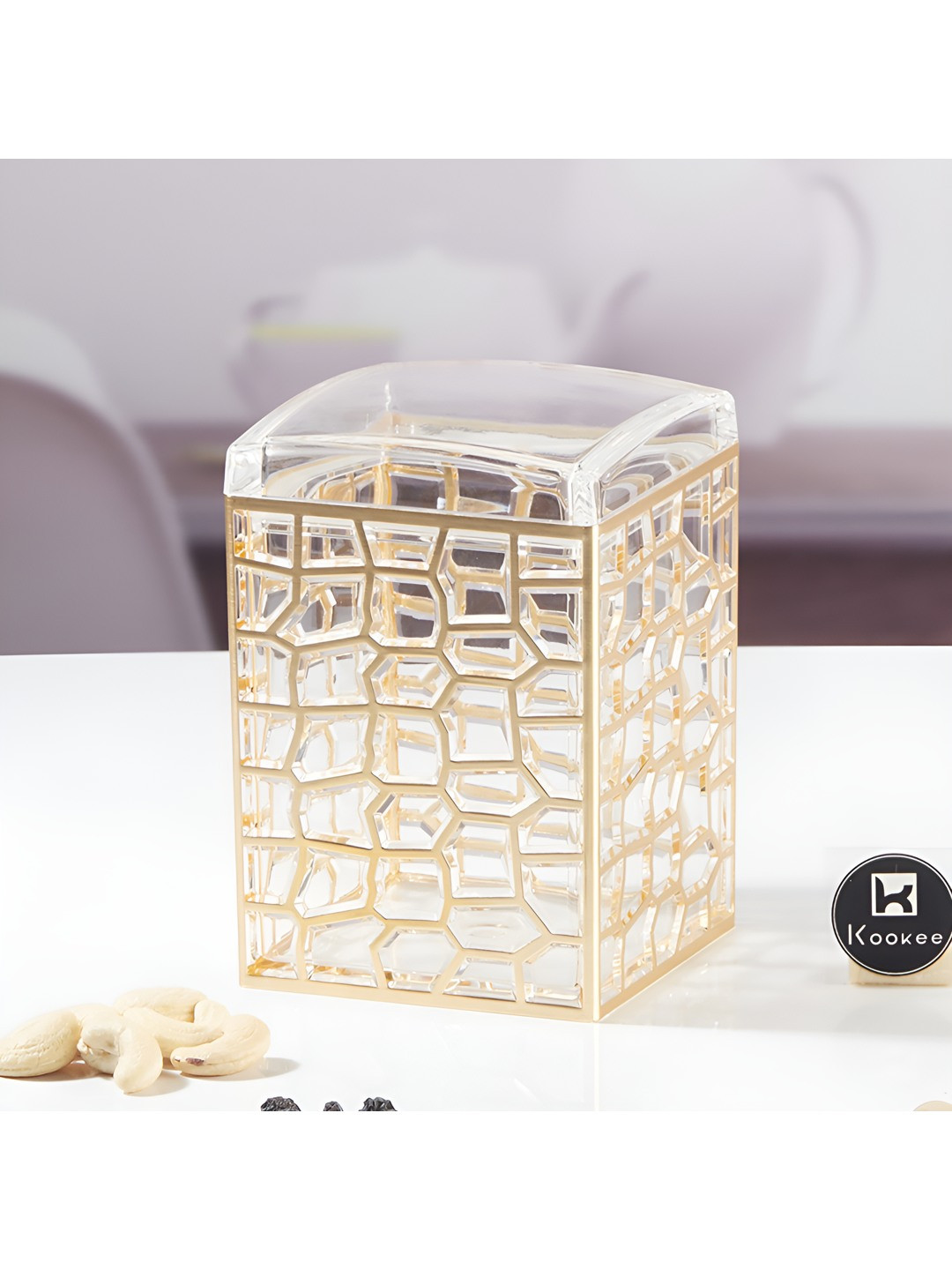 Kookee Transparent Printed Acrylic Airtight Easy to Clean Canister Container 900 ml