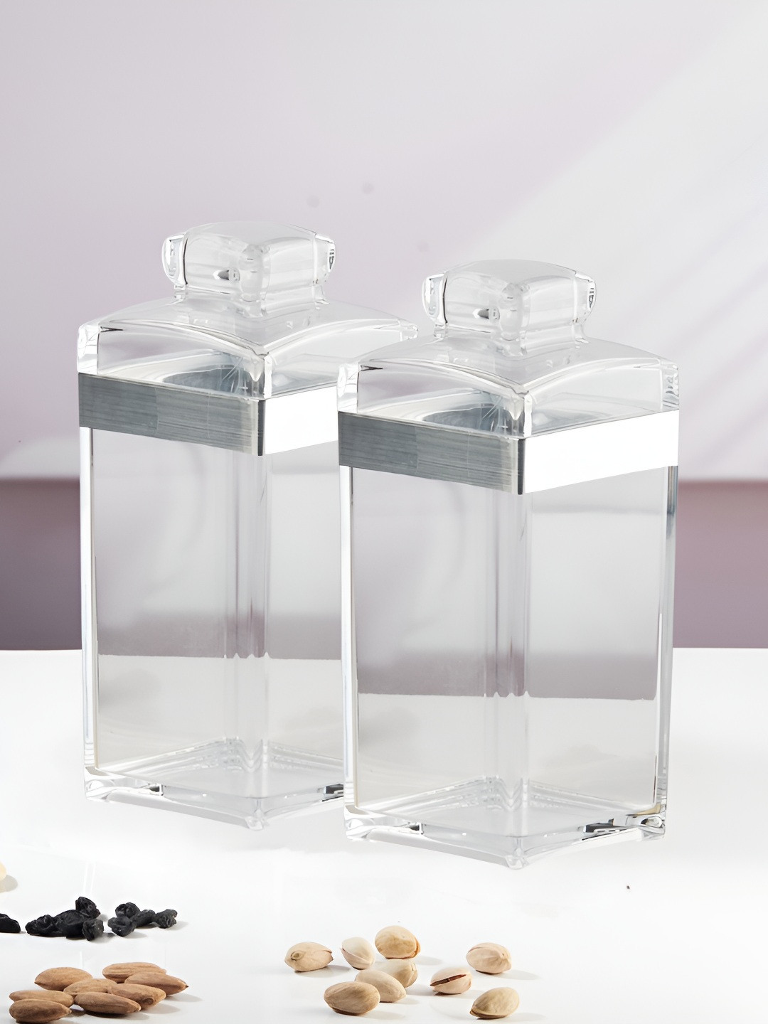 Kookee Transparent & Silver Toned 2 Pieces Canister Container 720ml