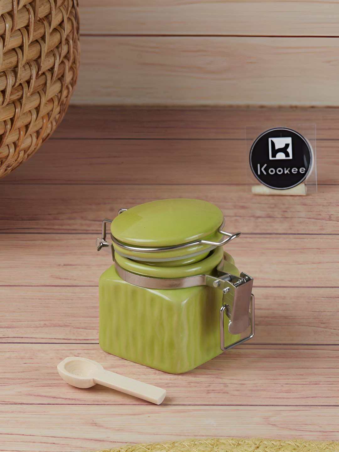 Kookee Green Ceramic Easy to Clean Canister Jar Container