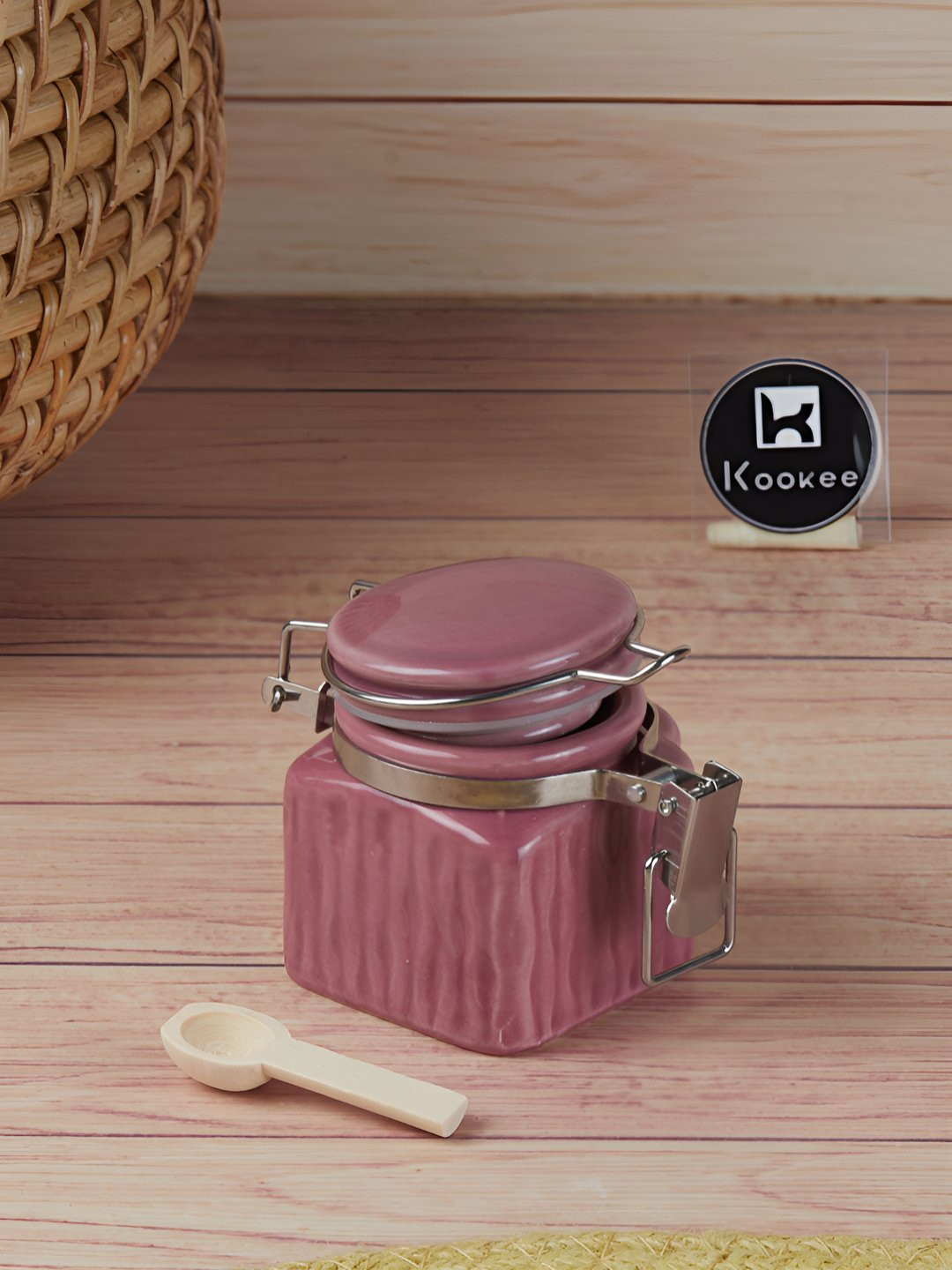 Kookee Pink Ceramic Airtight Easy to Clean Canister Container