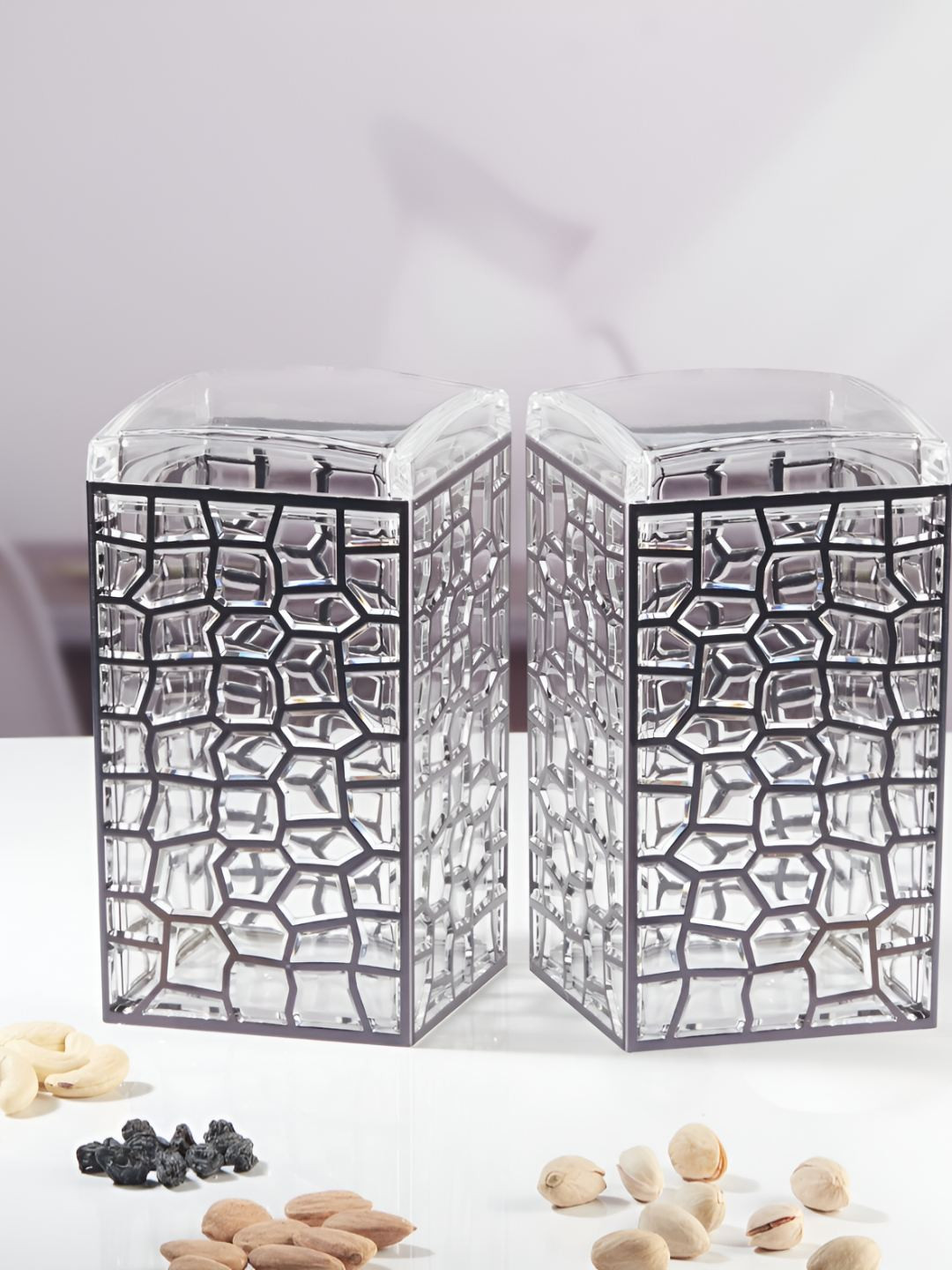 Kookee Transparent & Black 2 Pieces Textured Canister Container 1.2L