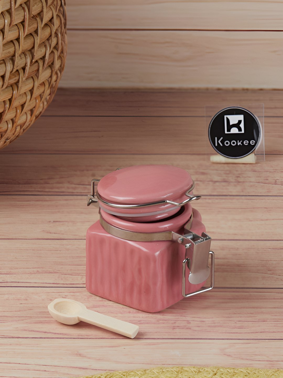 Kookee Pink & Silver-Toned Ceramic Airtight Easy to Clean Jar Container