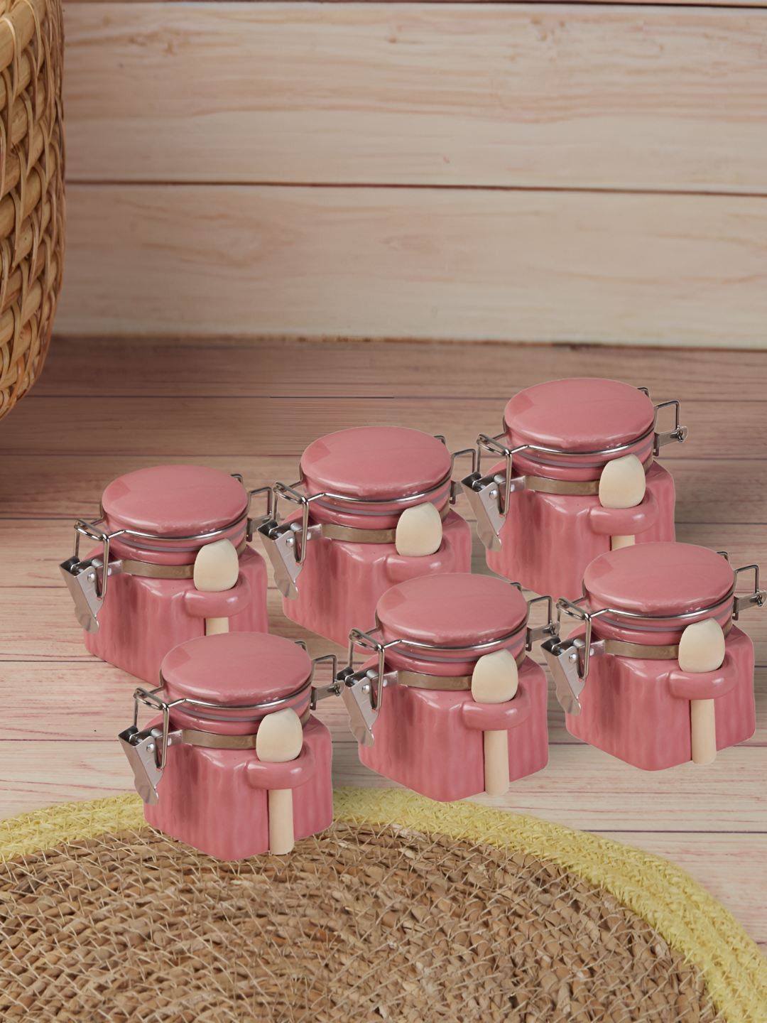 Kookee Pink & Beige 6 Pieces Ceramic Easy to Clean Jar Containers