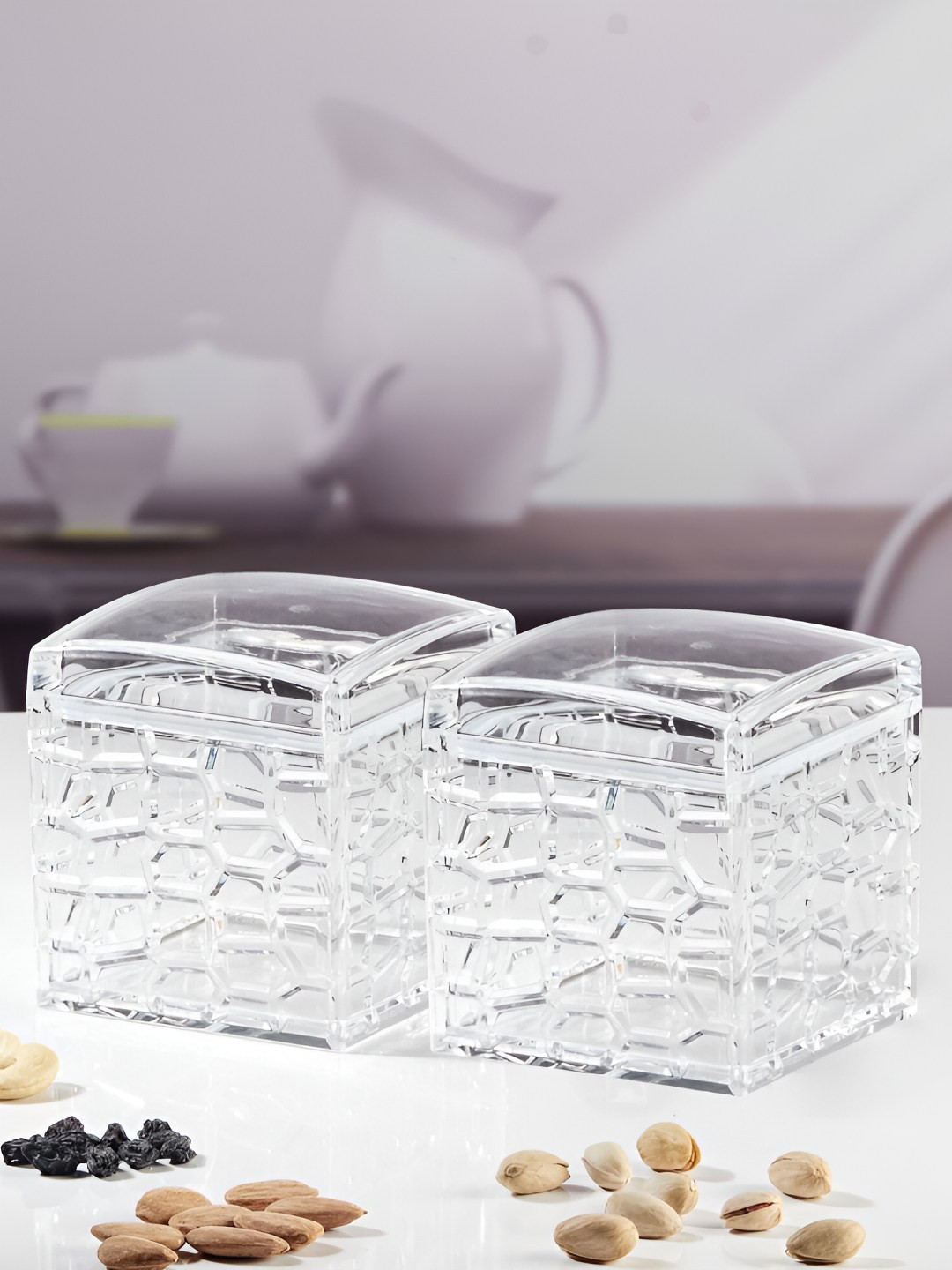 Kookee Transparent 2 Pieces Airtight Easy to Clean Canister Jar Container 600ml