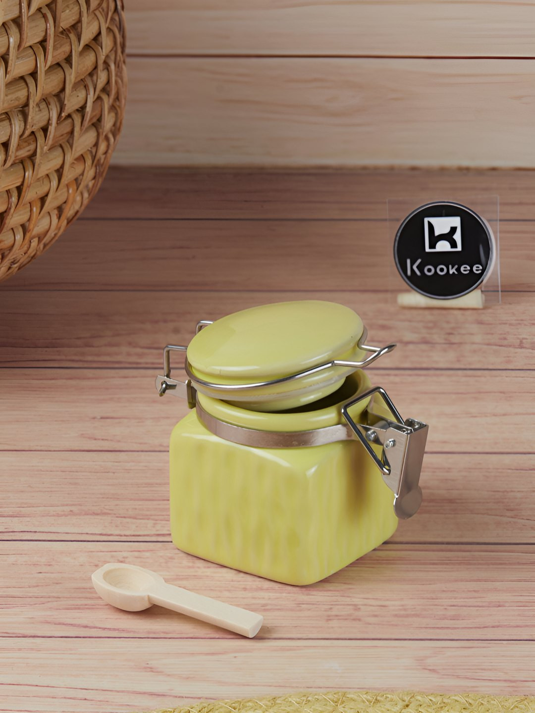 Kookee Green Ceramic Easy to Clean Airtight Mini Canister Jar Container