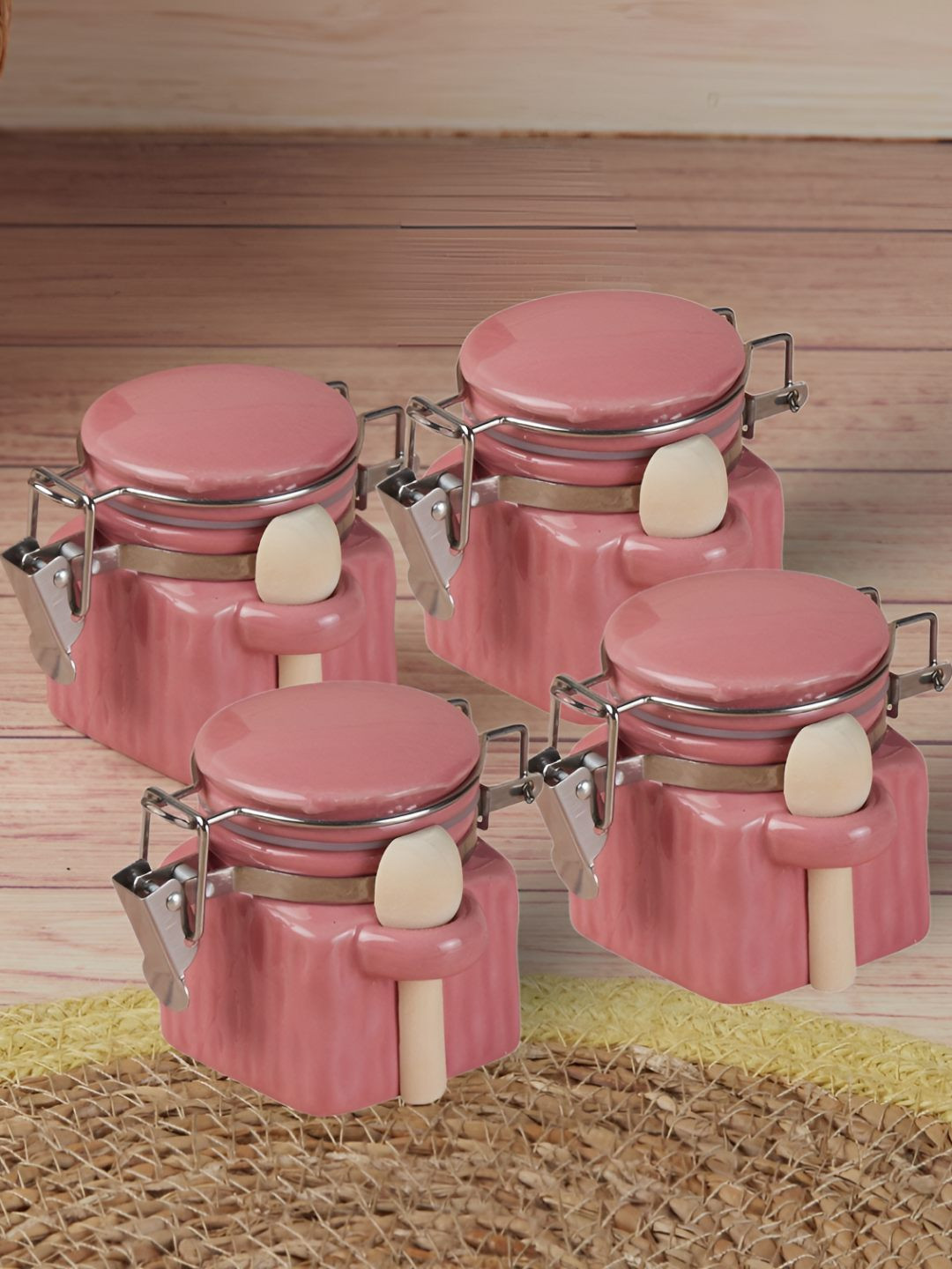 Kookee Pink & Transparent 4 Pieces Ceramic Easy To Clean Containers