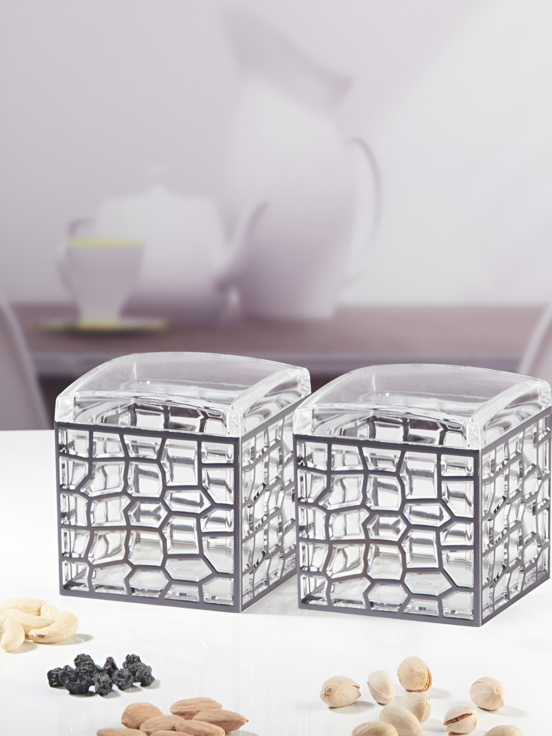 Kookee Transparent 2 Pieces Acrylic Airtight Easy to Clean Canister Containers 600 ml Each