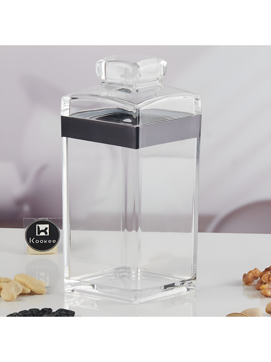 Kookee Transparent & Black Acrylic Airtight Easy to Clean Jar Container 720 ml