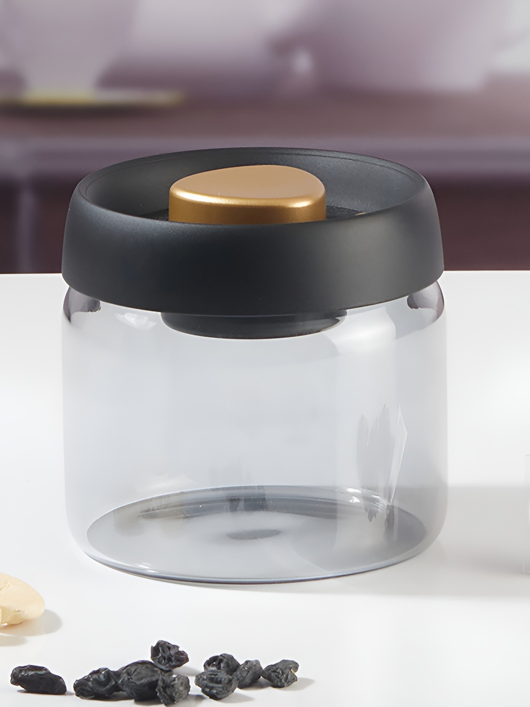 Kookee Grey & Transparent Glass Easy to Clean Jar Container With Vacuum Pump 500 ml