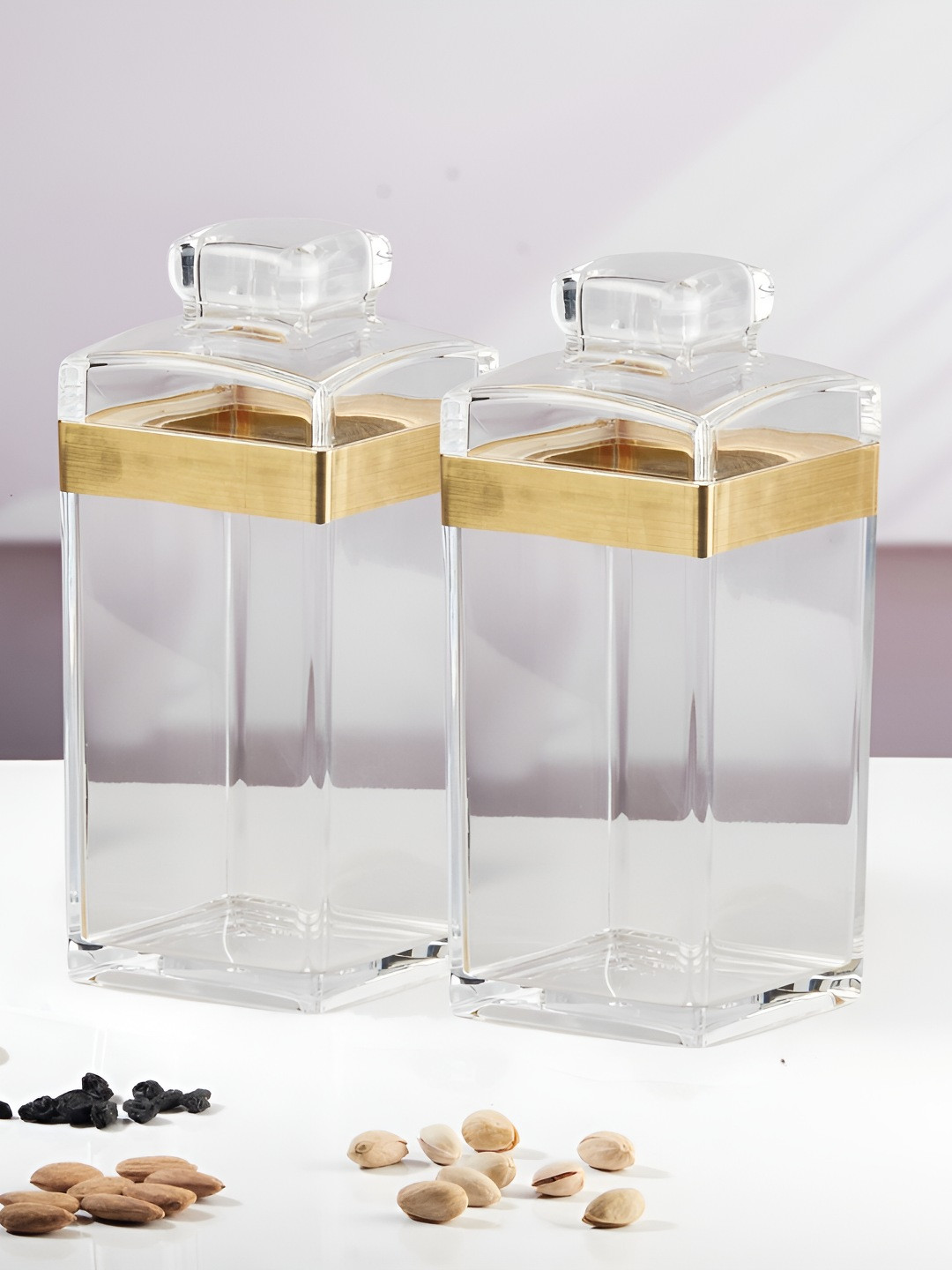 Kookee Transparent & Gold Toned 2 Pieces Easy To Clean Canister Container 720ml