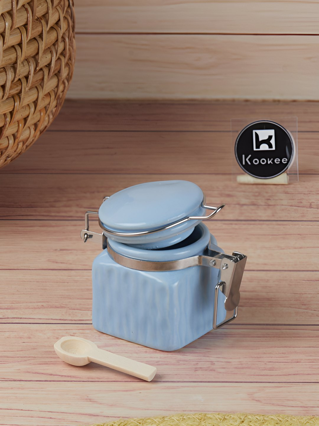 Kookee Blue Airtight Ceramic Easy to Clean Canister Jar Container