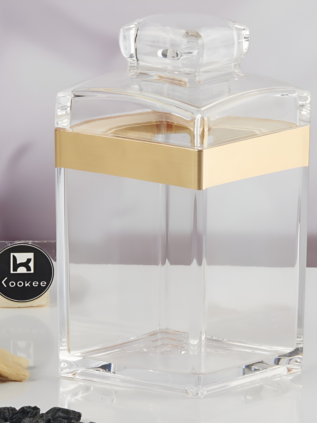 Kookee Transparent & Gold Toned Canister Container 550ml