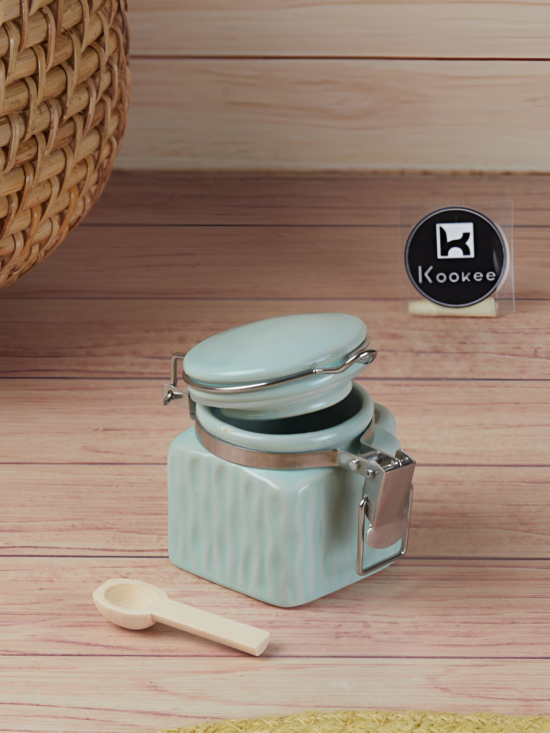 Kookee Blue & Silver Toned Ceramic Easy To Clean Canister Container