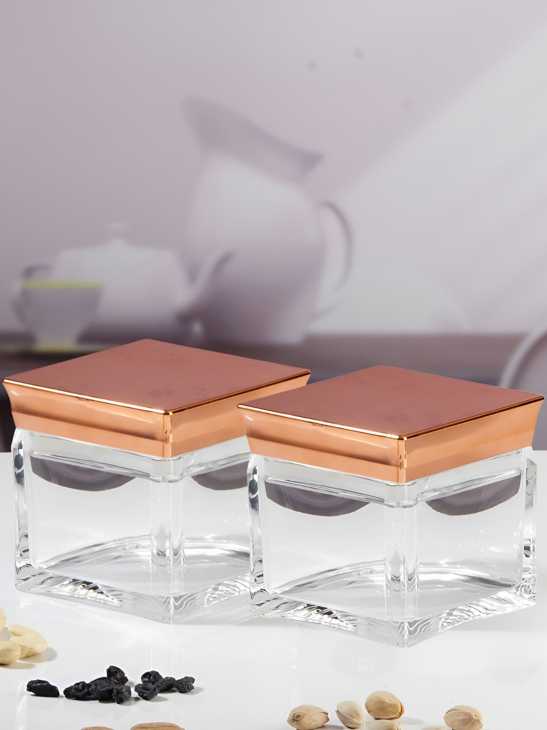 Kookee Transparent 2 Pieces Acrylic Airtight Easy to Clean Canister Container 400 ml Each