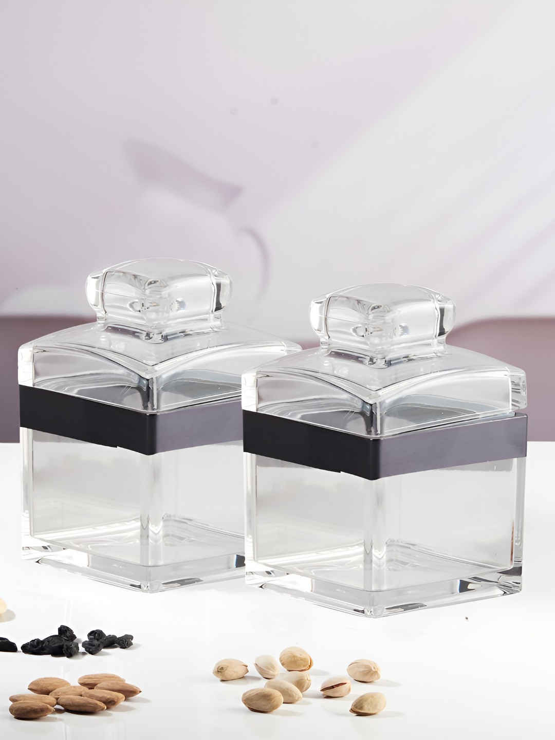 Kookee Transparent 2 Pieces Acrylic Airtight Easy to Clean Canister Containers 320 ml Each