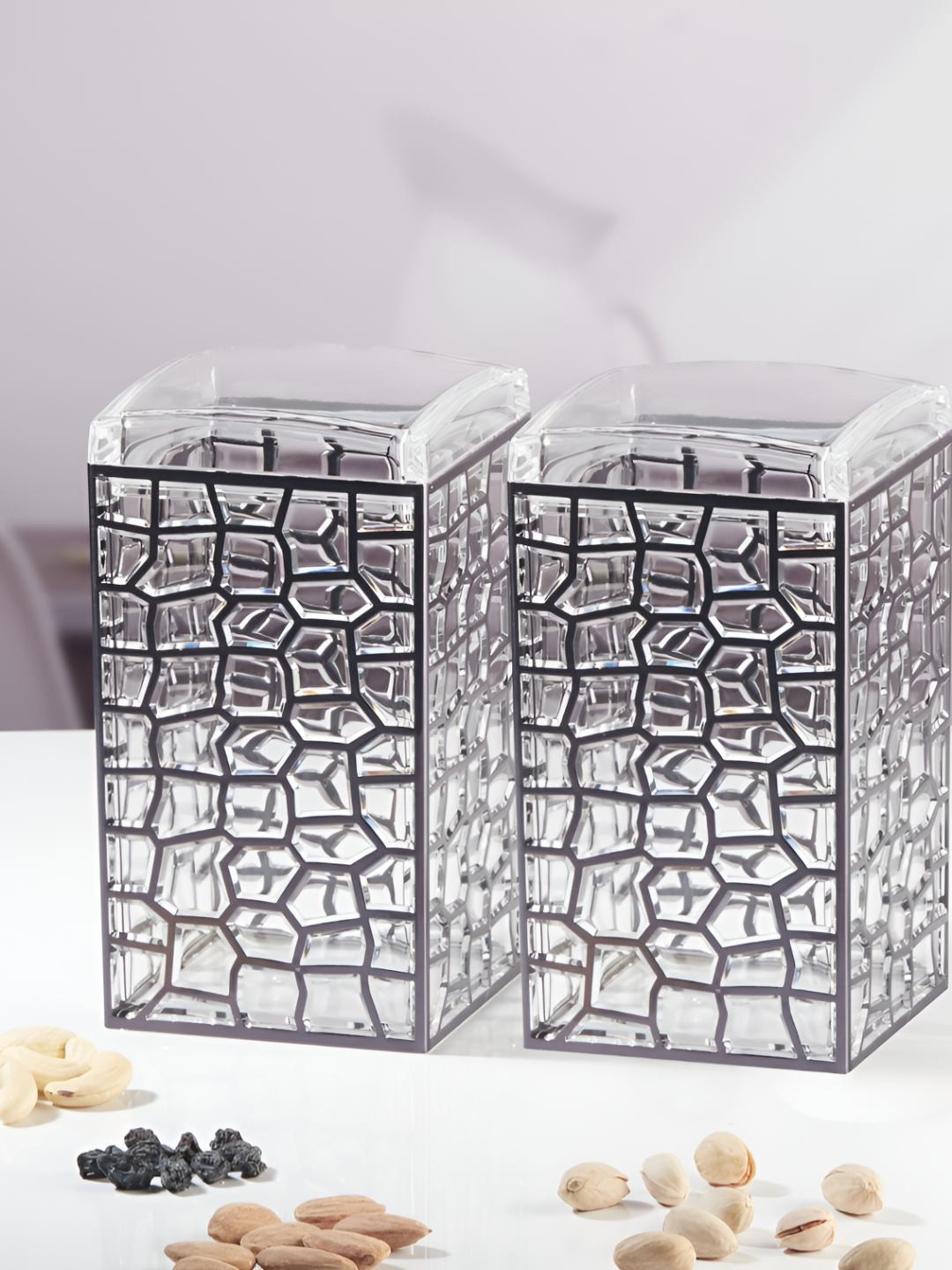 Kookee Transparent 2 Pieces Acrylic Airtight Easy to Clean Canister Containers 900 ml Each