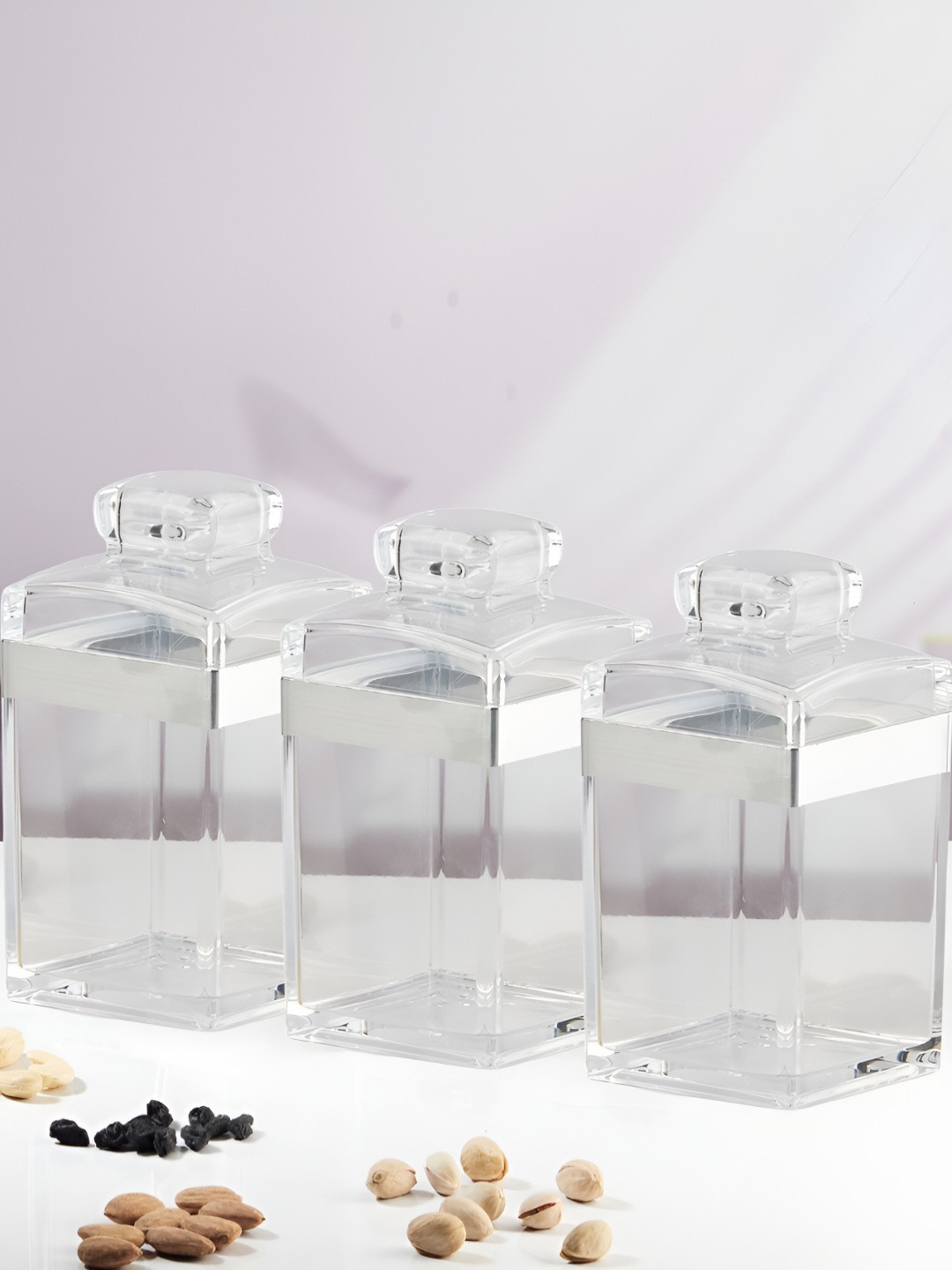 Kookee Transparent 3 Pieces Acrylic Airtight Easy to Clean Canister Container 550 ml Each