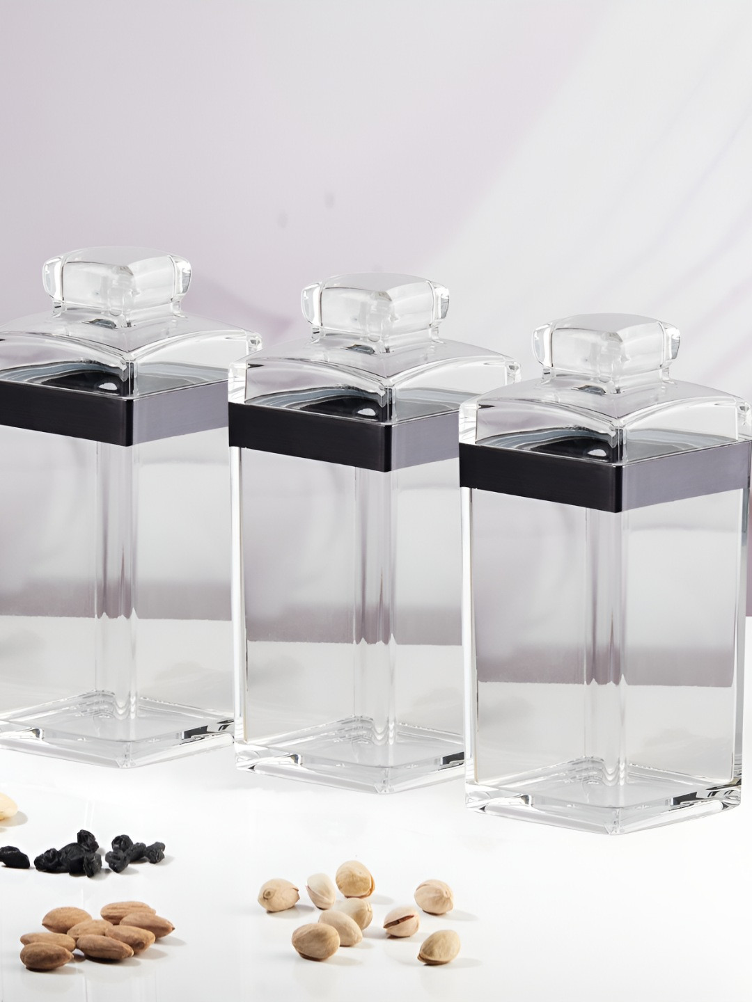 Kookee Transparent 3 Pieces Acrylic Airtight Easy to Clean Canister Container 720 ml Each