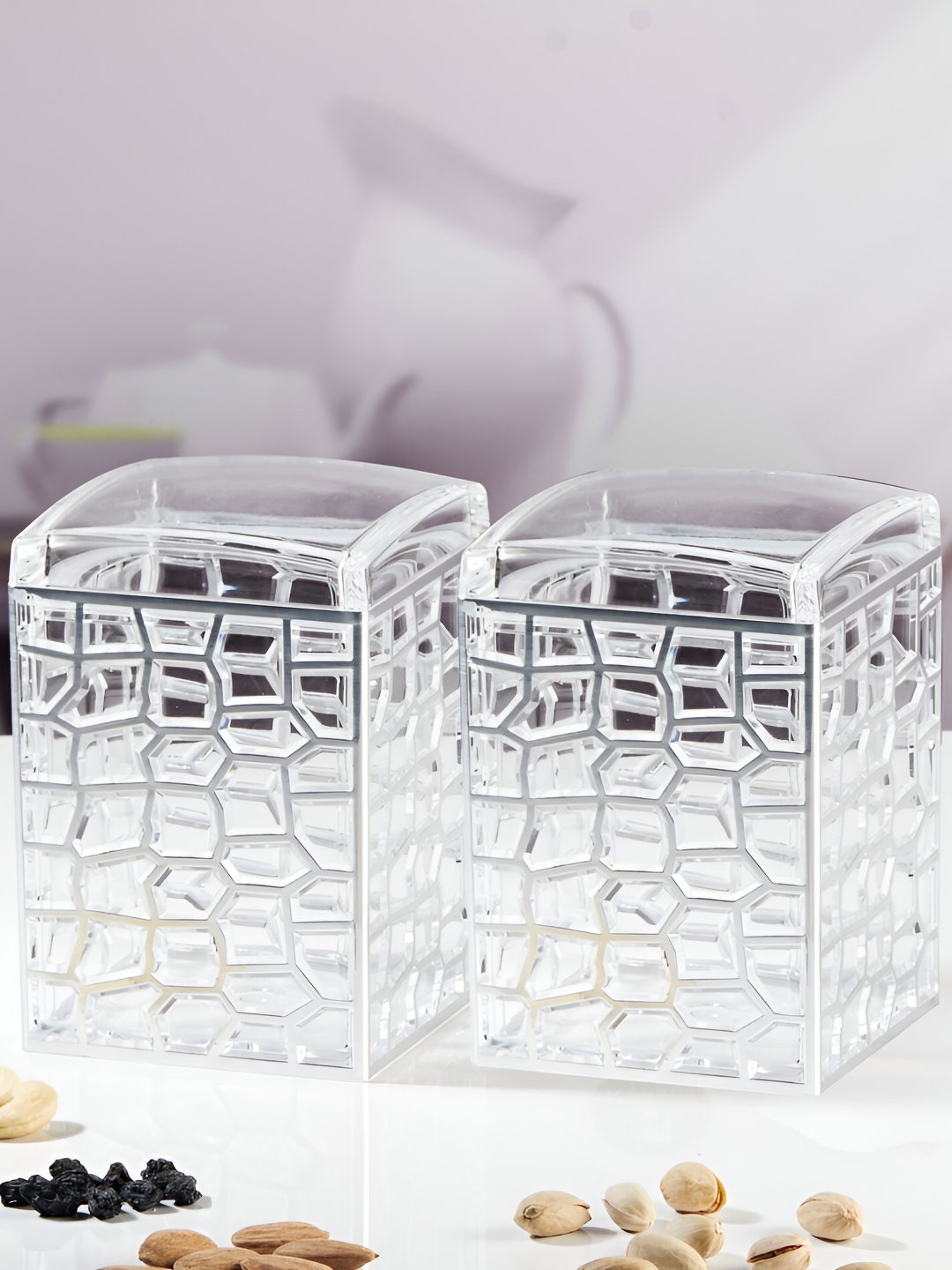 Kookee Transparent 2 Pieces Easy to Clean Airtight Canister Jar 900ml