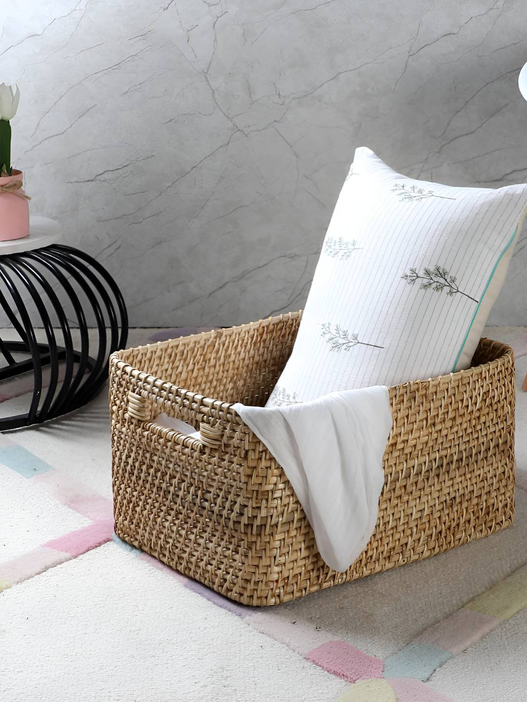 akway Camel Brown Self Design Rattan Multi-Utility Organisers