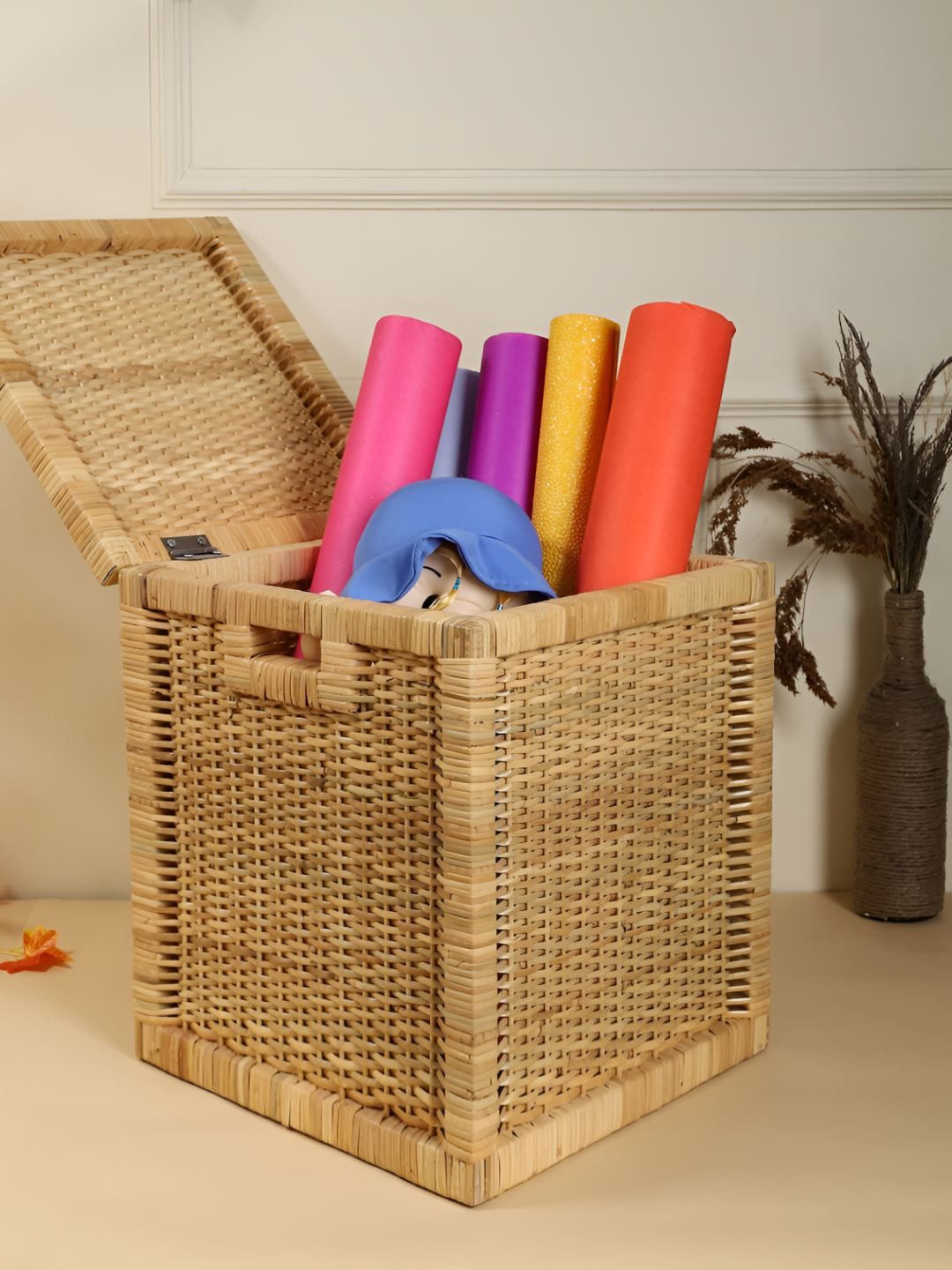 akway Beige Self Design Rattan Multi-Utility Organisers