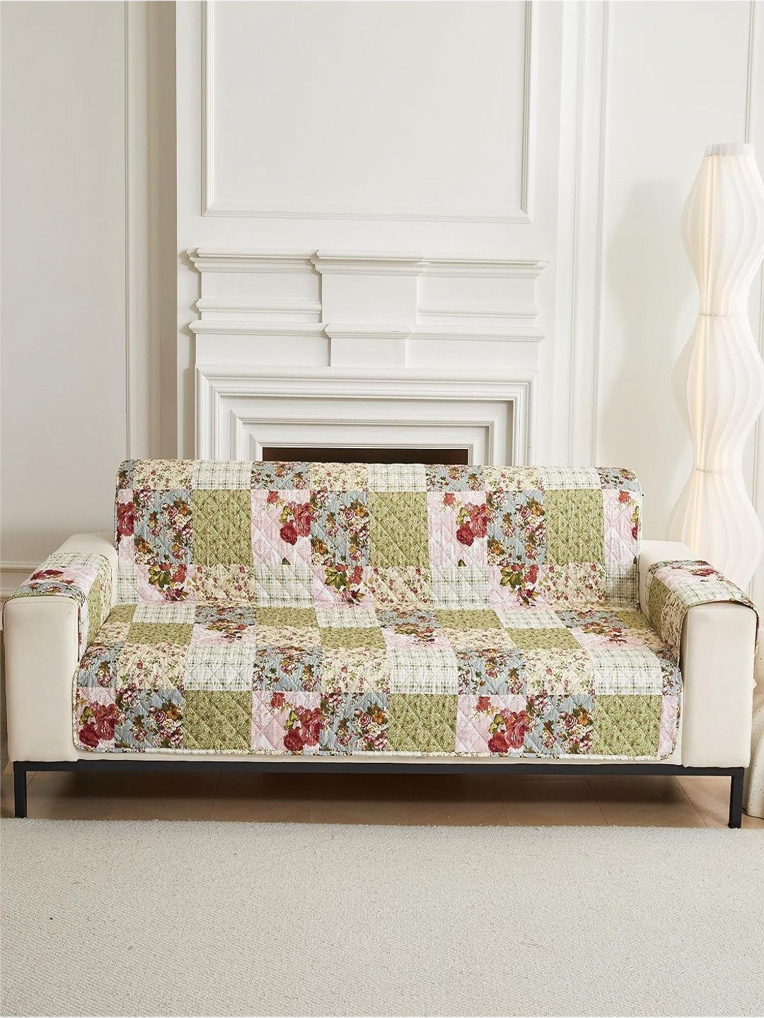 HOUSE OF QUIRK Cream Coloured Four Seater Quilted Anti-Slip Water-Resistant Sofa Mat