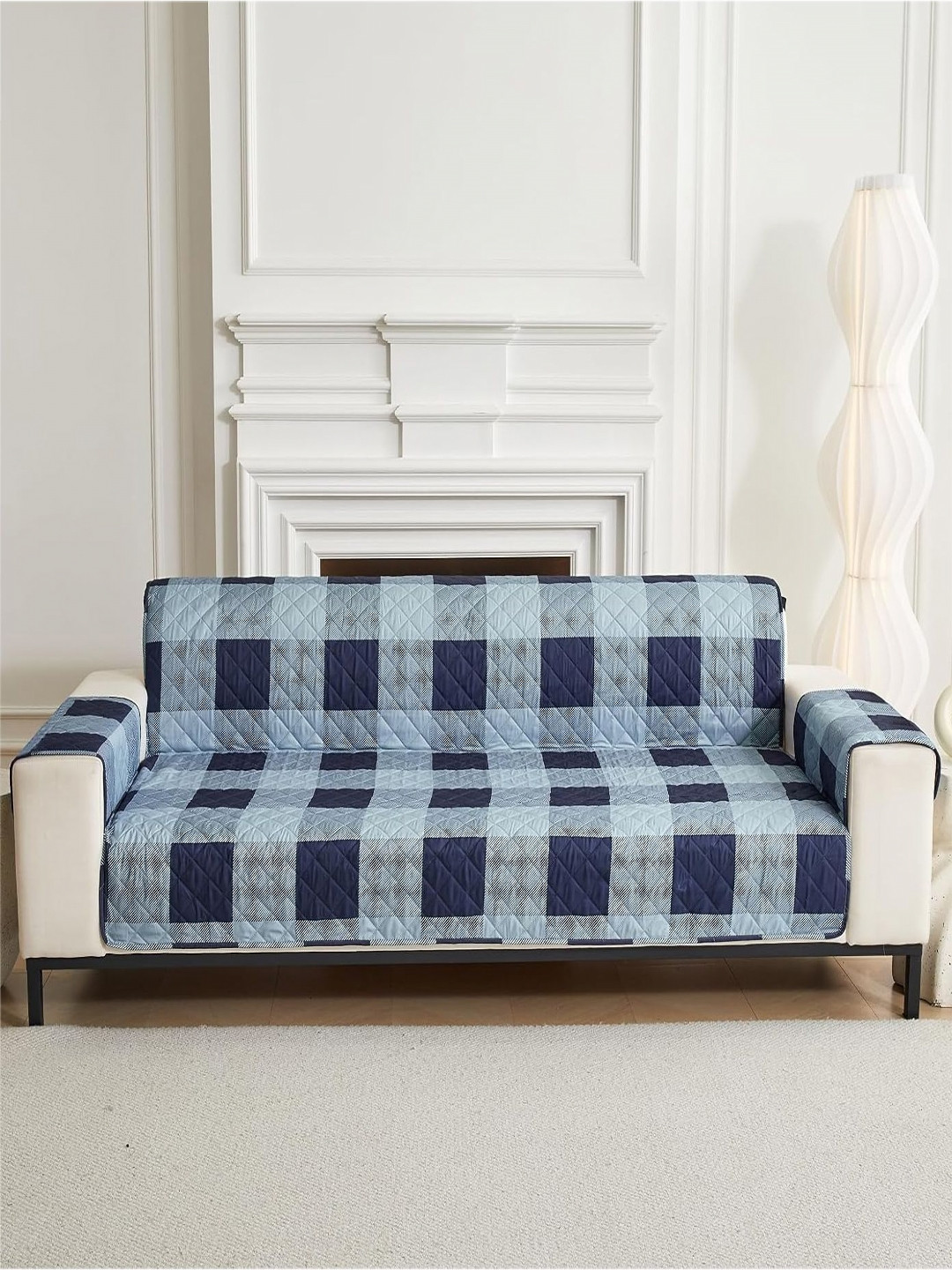 HOUSE OF QUIRK Blue & Navy Blue Four Seater Quilted Anti-Slip Water-Resistant Sofa Mat