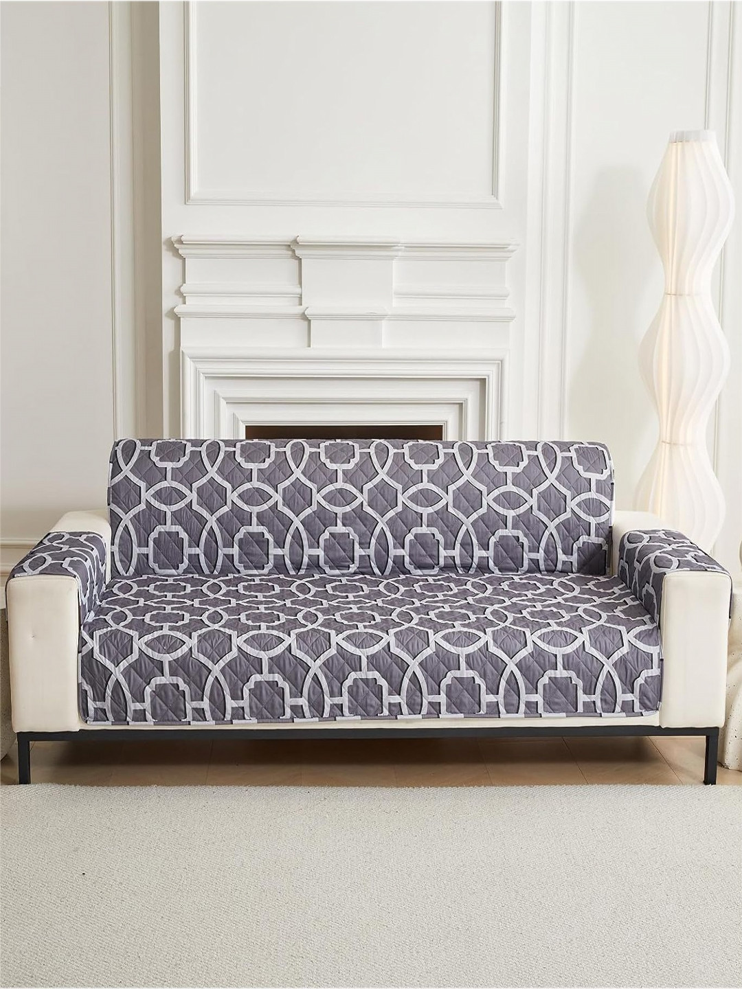 HOUSE OF QUIRK Grey & White Four Seater Quilted Anti-Slip Water-Resistant Sofa Mat