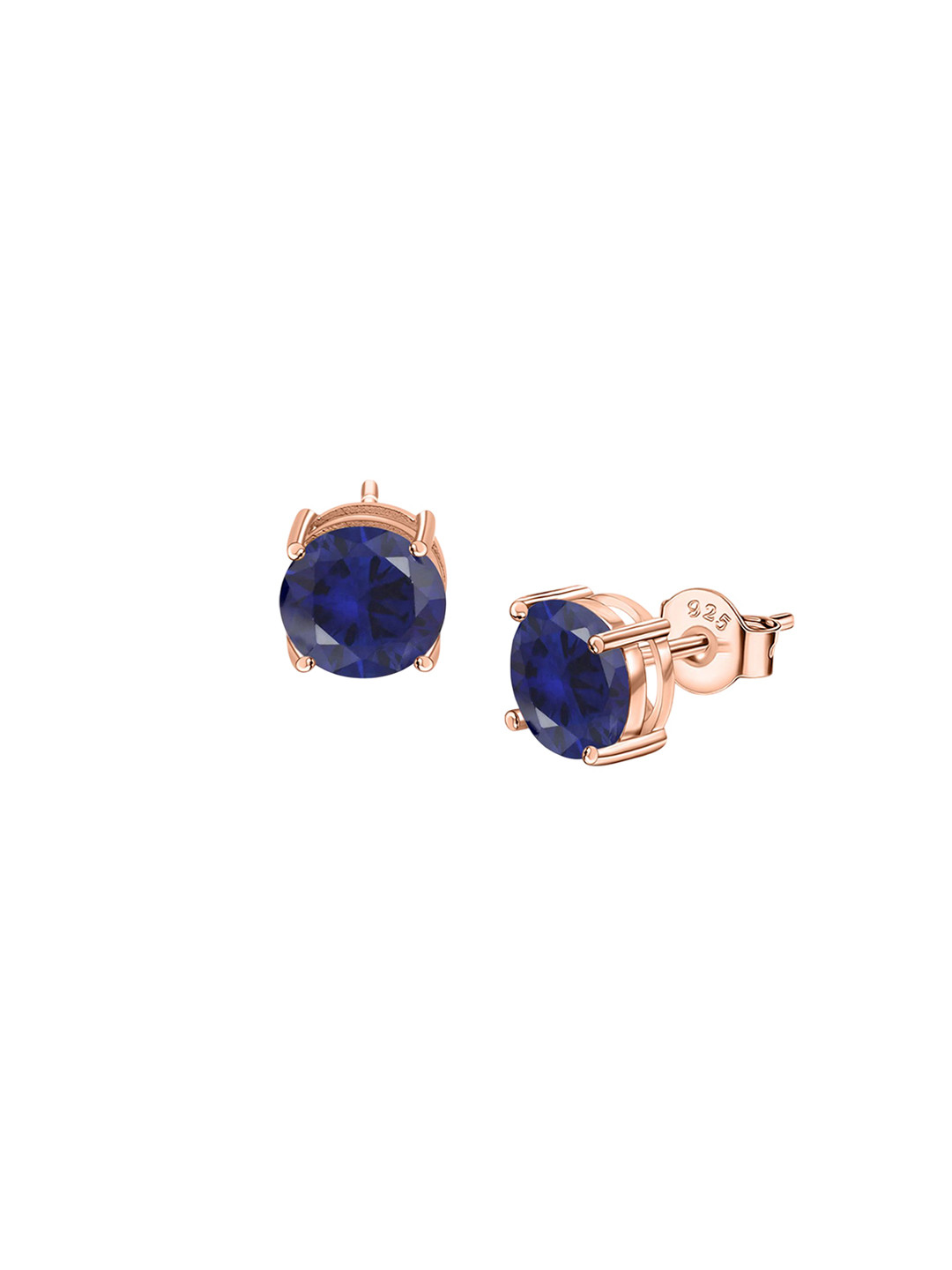 Ornate Jewels 925 Sterling Silver 2 Carat 18K Rose Gold-Plated AD & Sapphire Studs