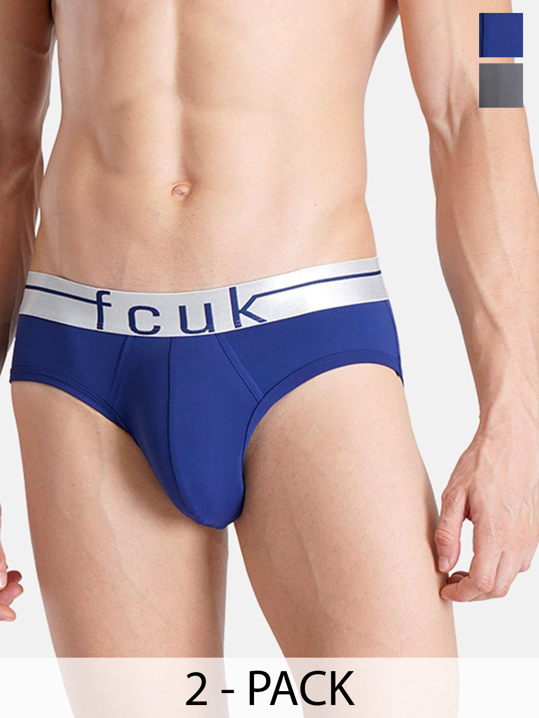 FCUK Pack Of 2 Cotton Basic Briefs MERSEY-BASPHALT-BLUE DEPTHS