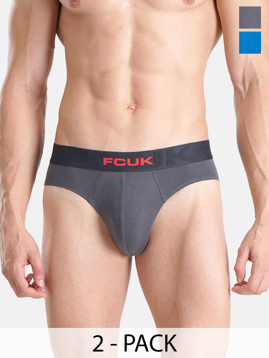 FCUK Pack Of 2 Cotton Basic Briefs ARCHWAY-BMYKONOS BLUE-GRAY PINSTRIPES