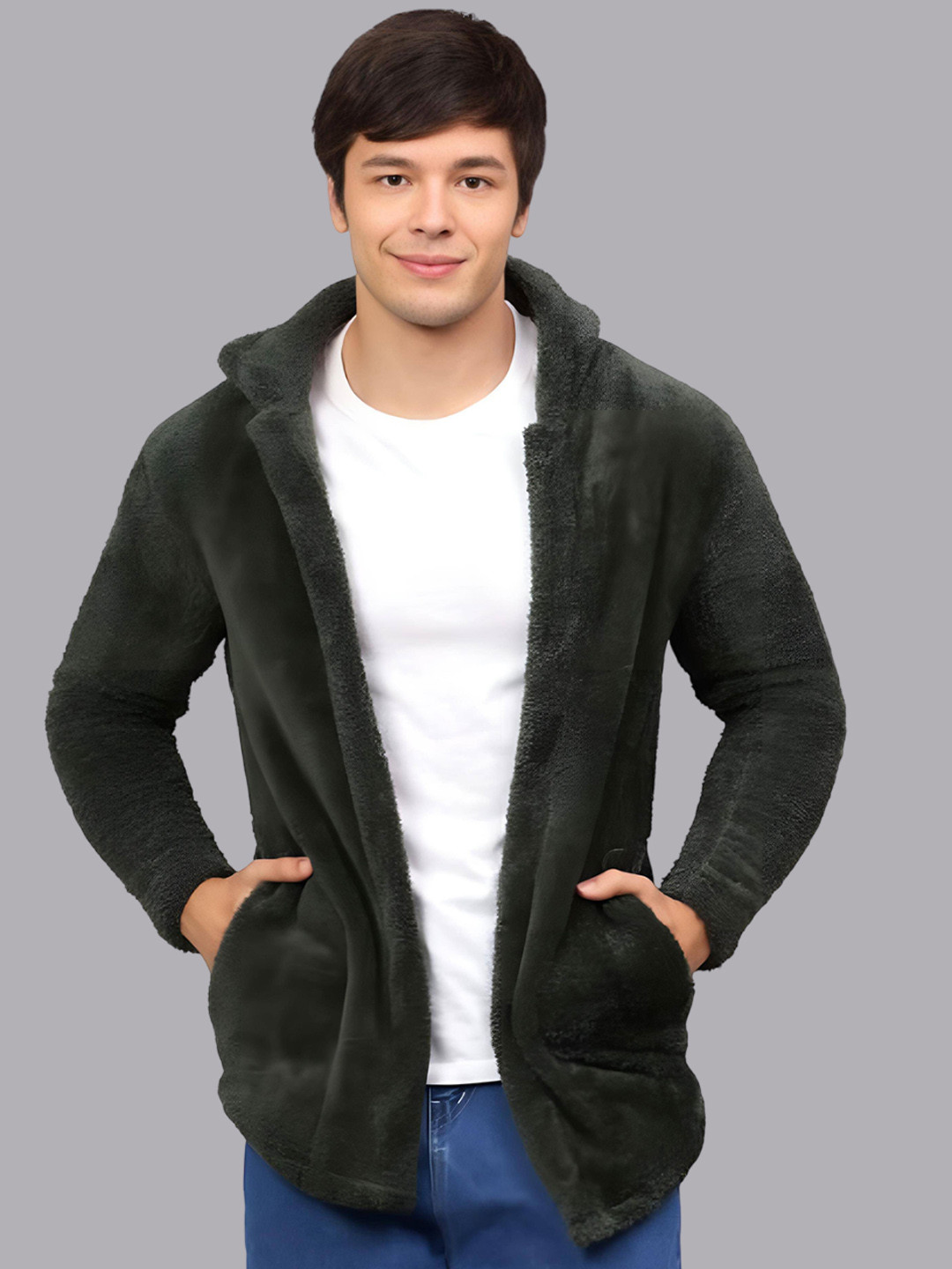 Ben Martin Men Hooded Self Design Fleece Casual Lightweight Parka Jacket