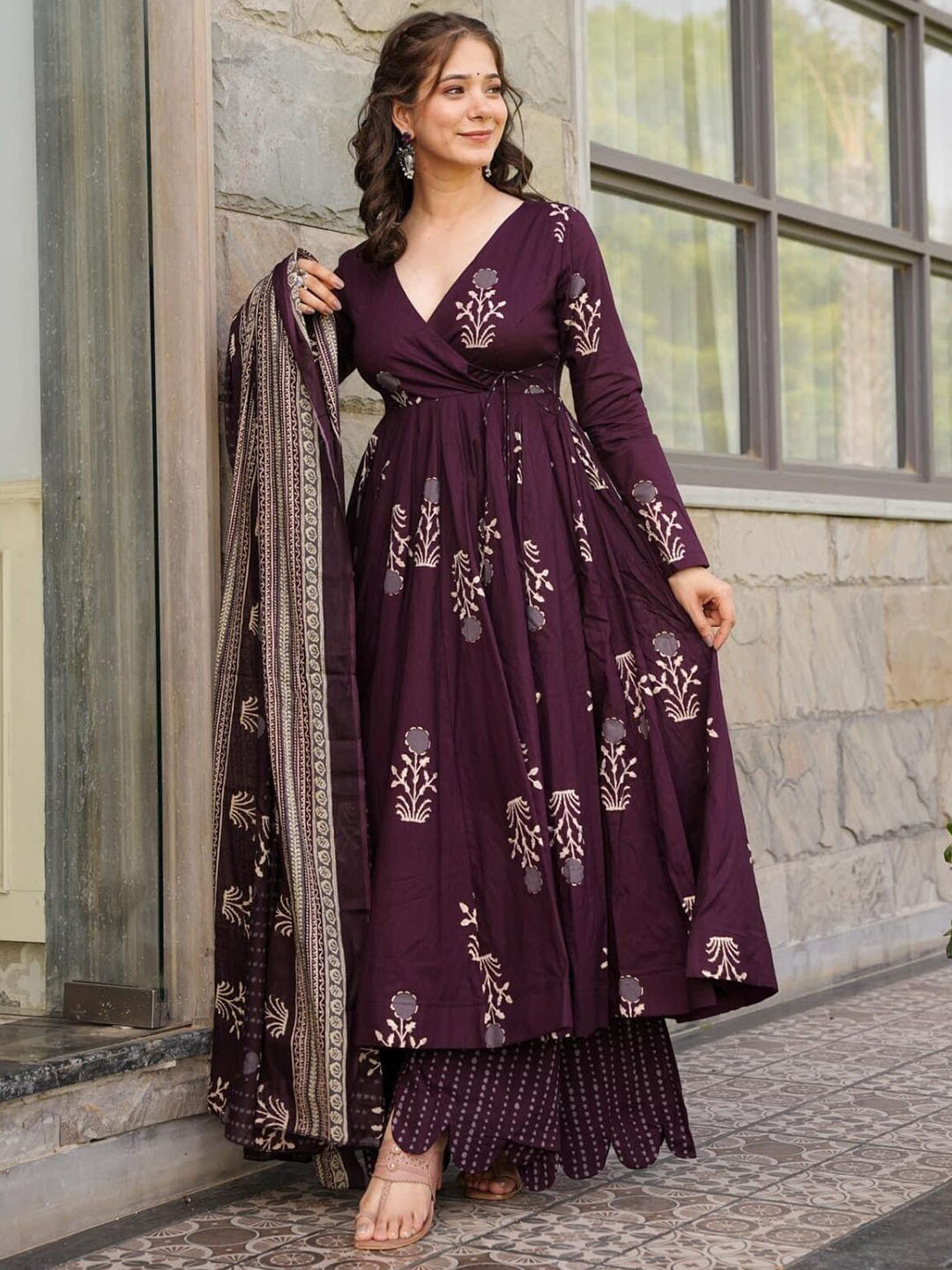 Idaho Clothing Women Ethnic Motifs Printed Layered Pure Cotton Kurta with Palazzos & With Dupatta