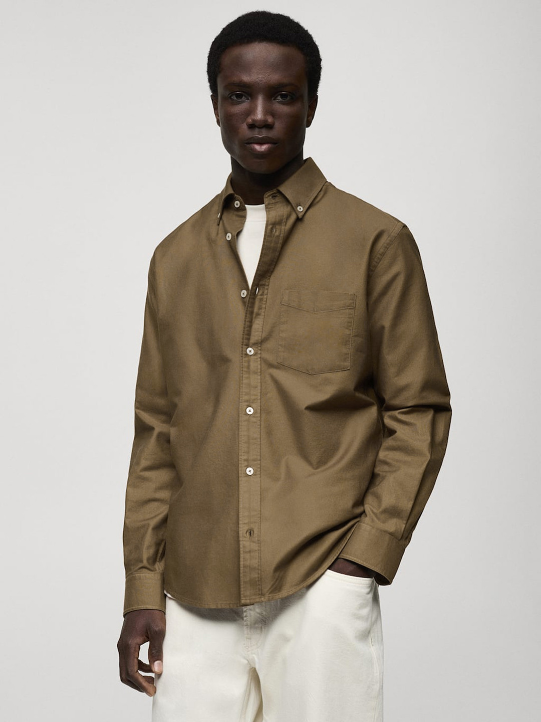 MANGO MAN New Now Button-Down Collar Pure Cotton Oxford Casual Shirt