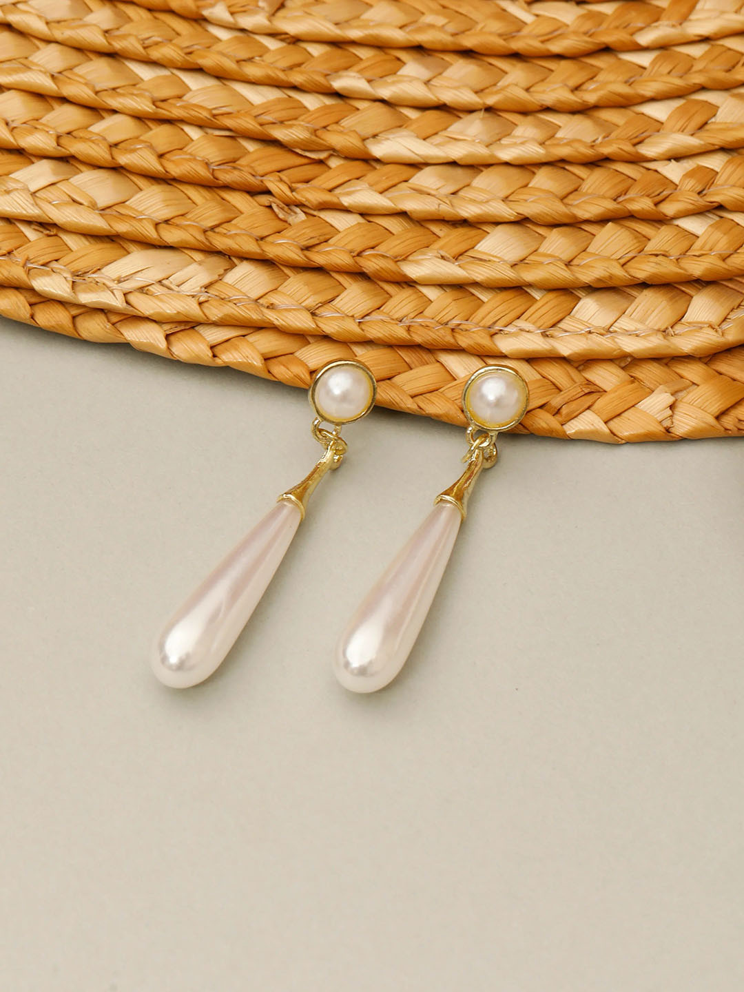 Palli Creation Gold-Plated Pearls-Studded Teardrop Shaped Drop Earrings