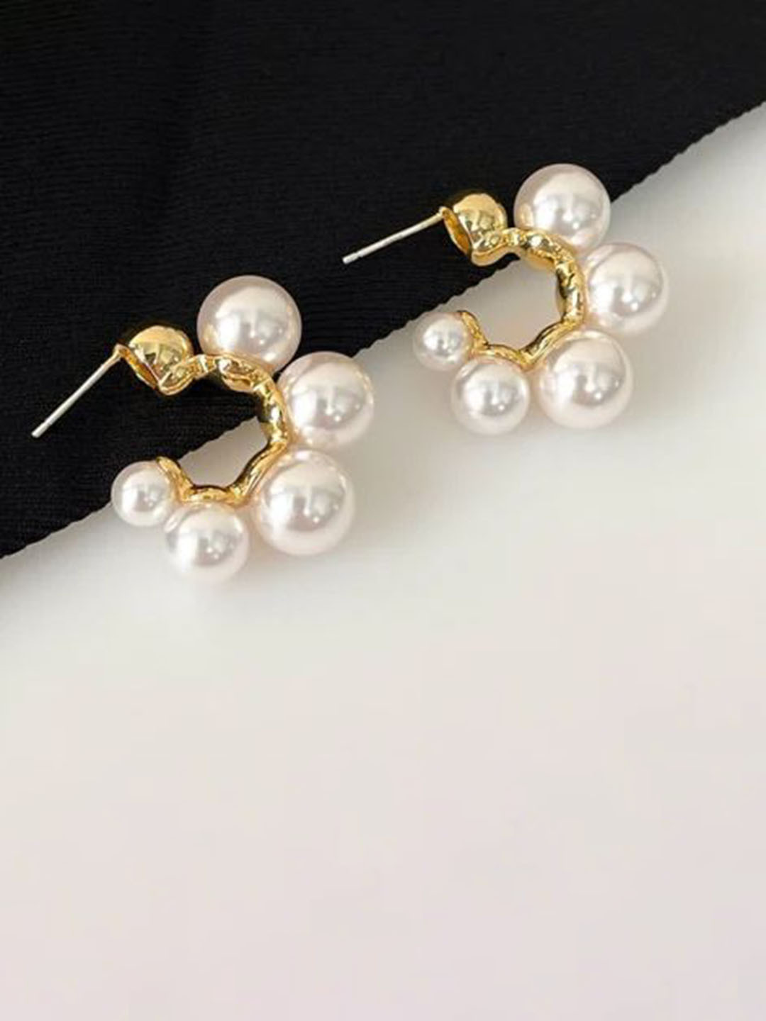 Palli Creation Gold-Plated Pearls Contemporary Hoop Earrings