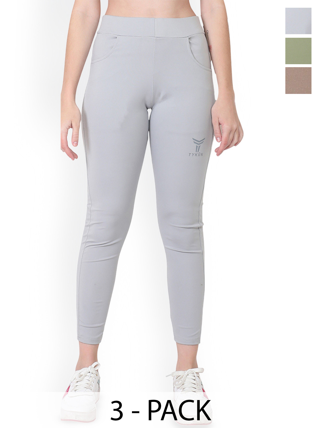 TYKUN Pack Of 3 Dry-Fit High Rise Ankle Length Gym Tights