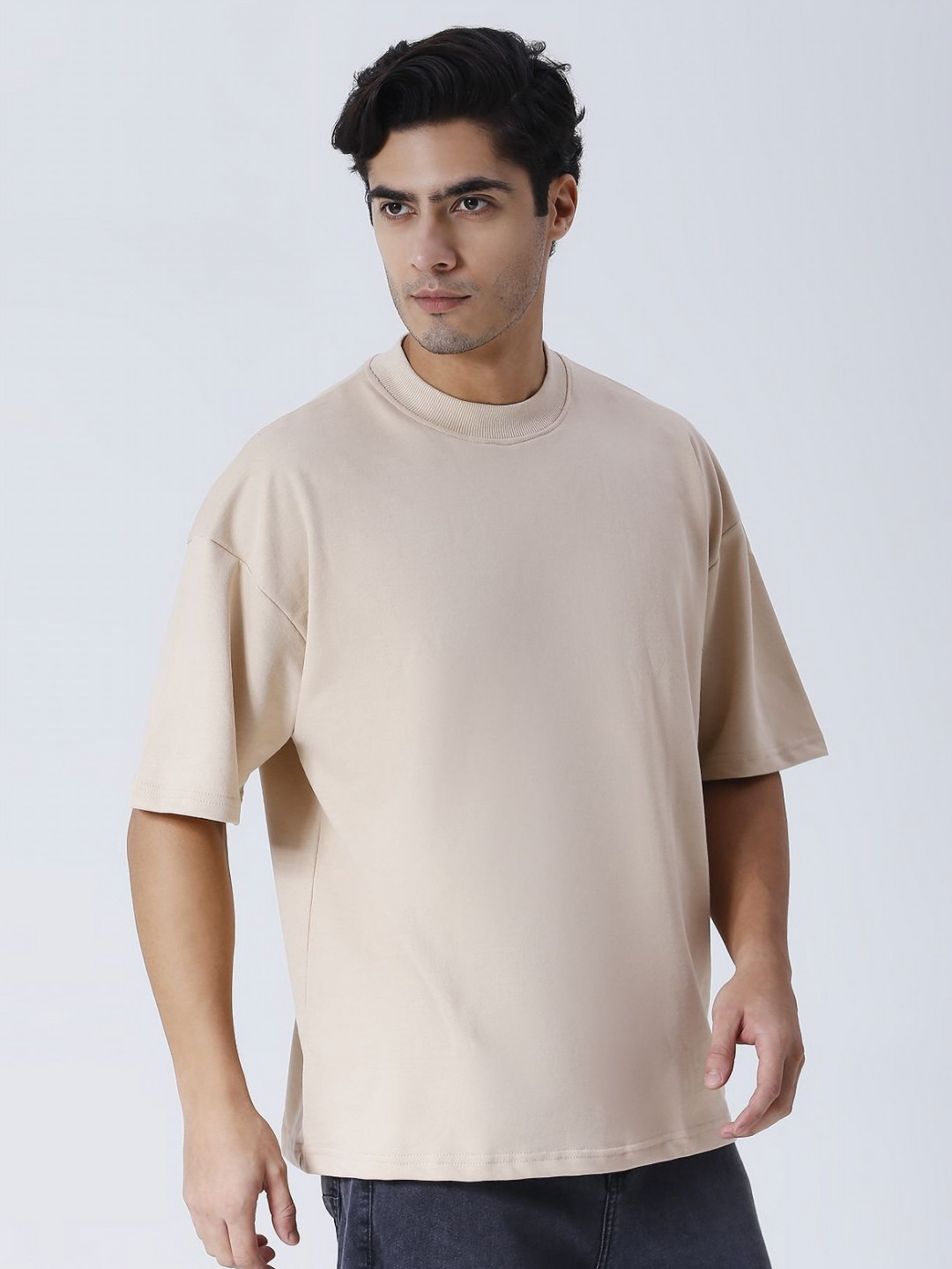 HOUSE OF RS Men Sustainable Solid High Neck T-shirt